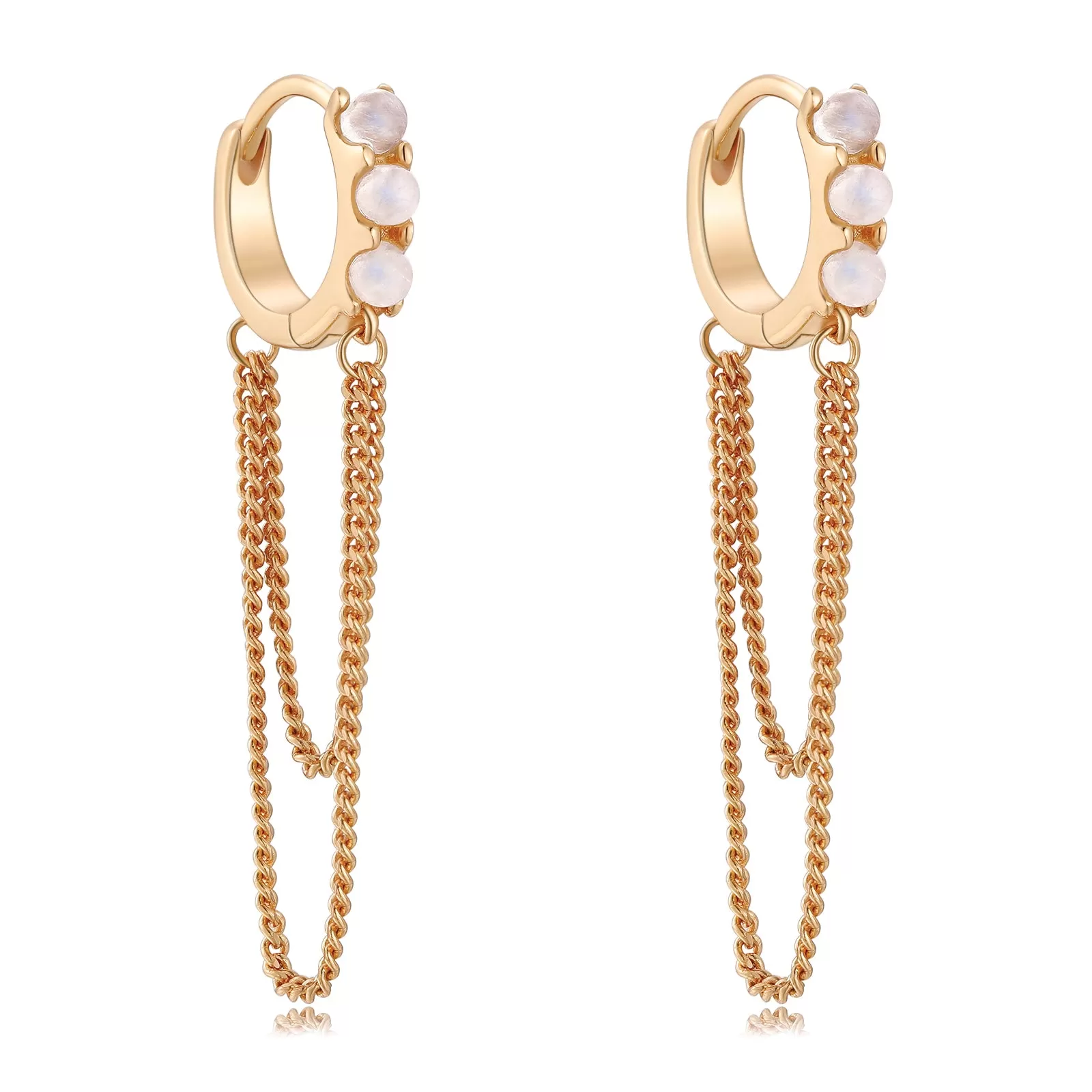 Moonstone Gold Chain Huggie Hoop Earrings