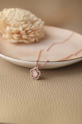 Mother Of Pearl Flower Rose Gold Plated Sterling Silver Pendant Chain Necklace