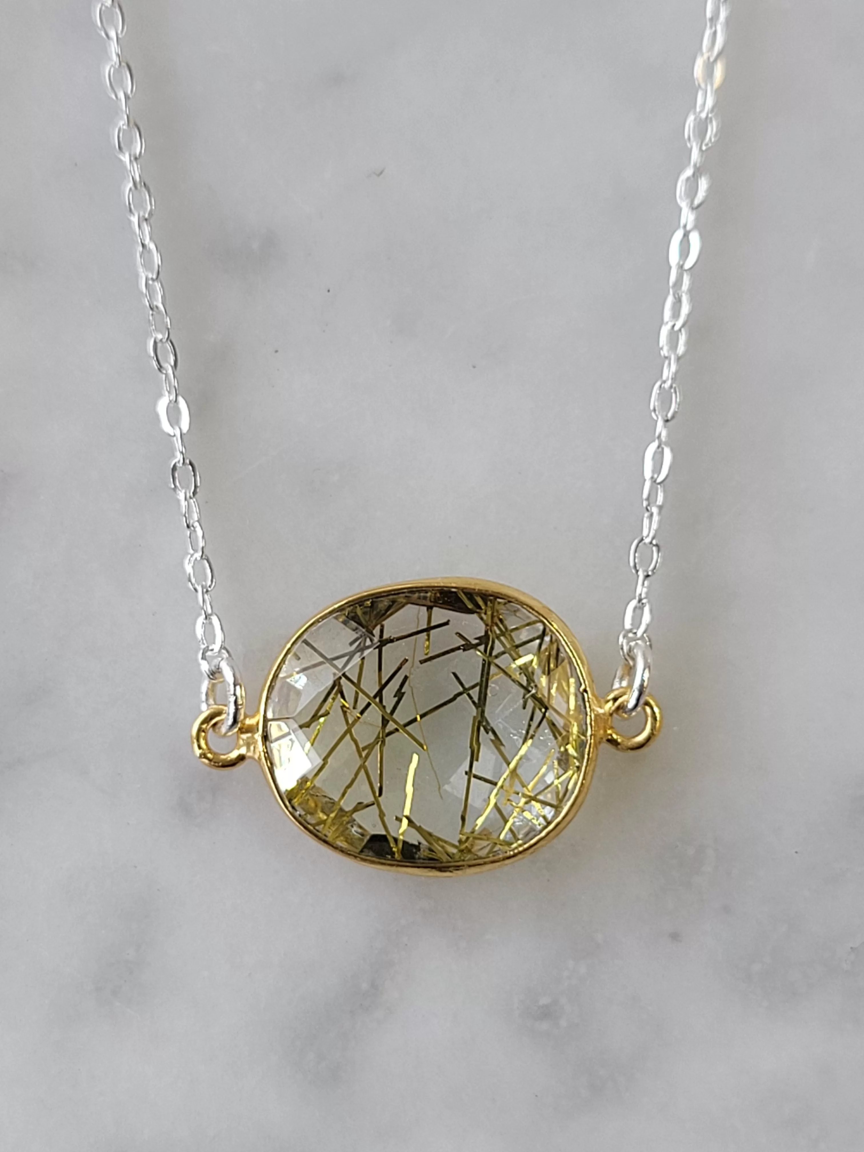 Mrs. Parker Necklace in Gold Rutilated Quartz