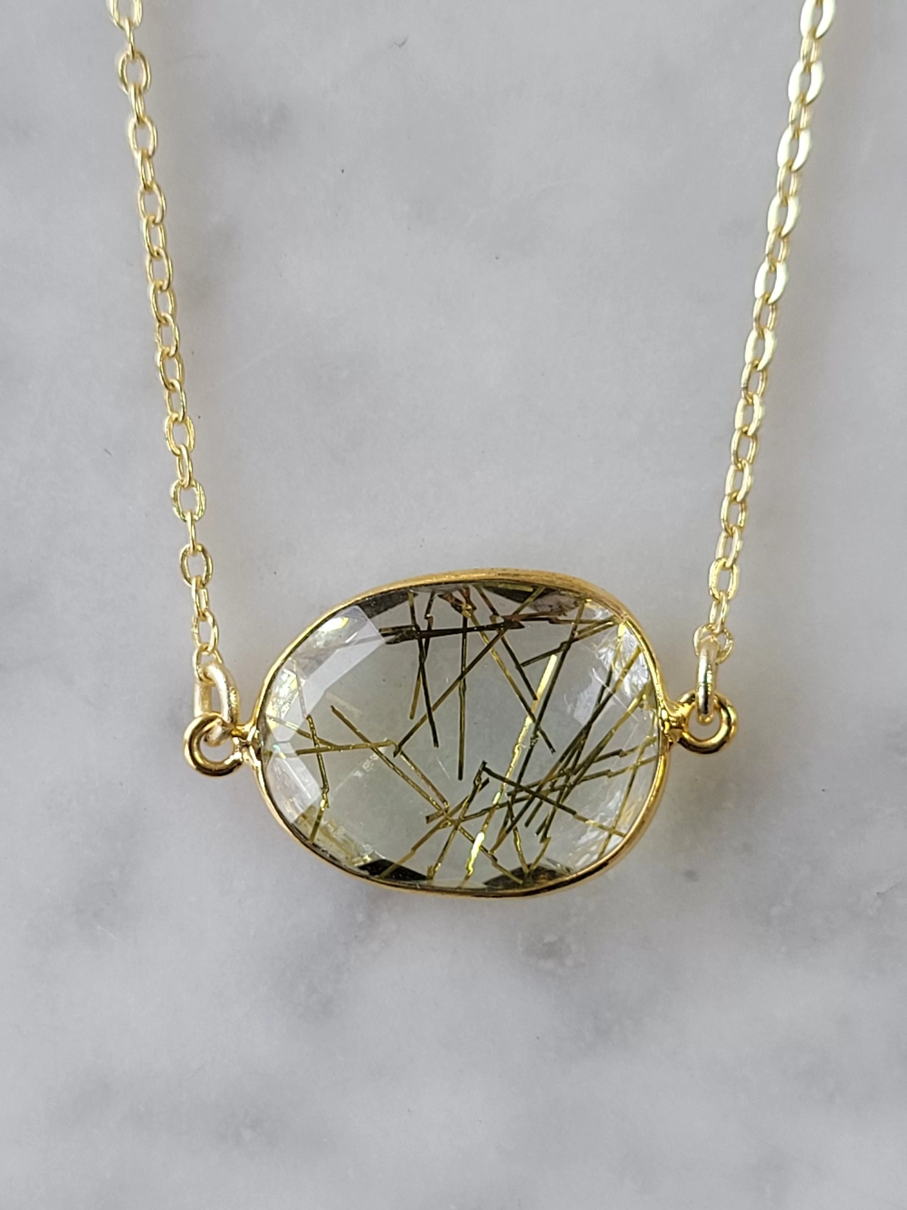 Mrs. Parker Necklace in Gold Rutilated Quartz