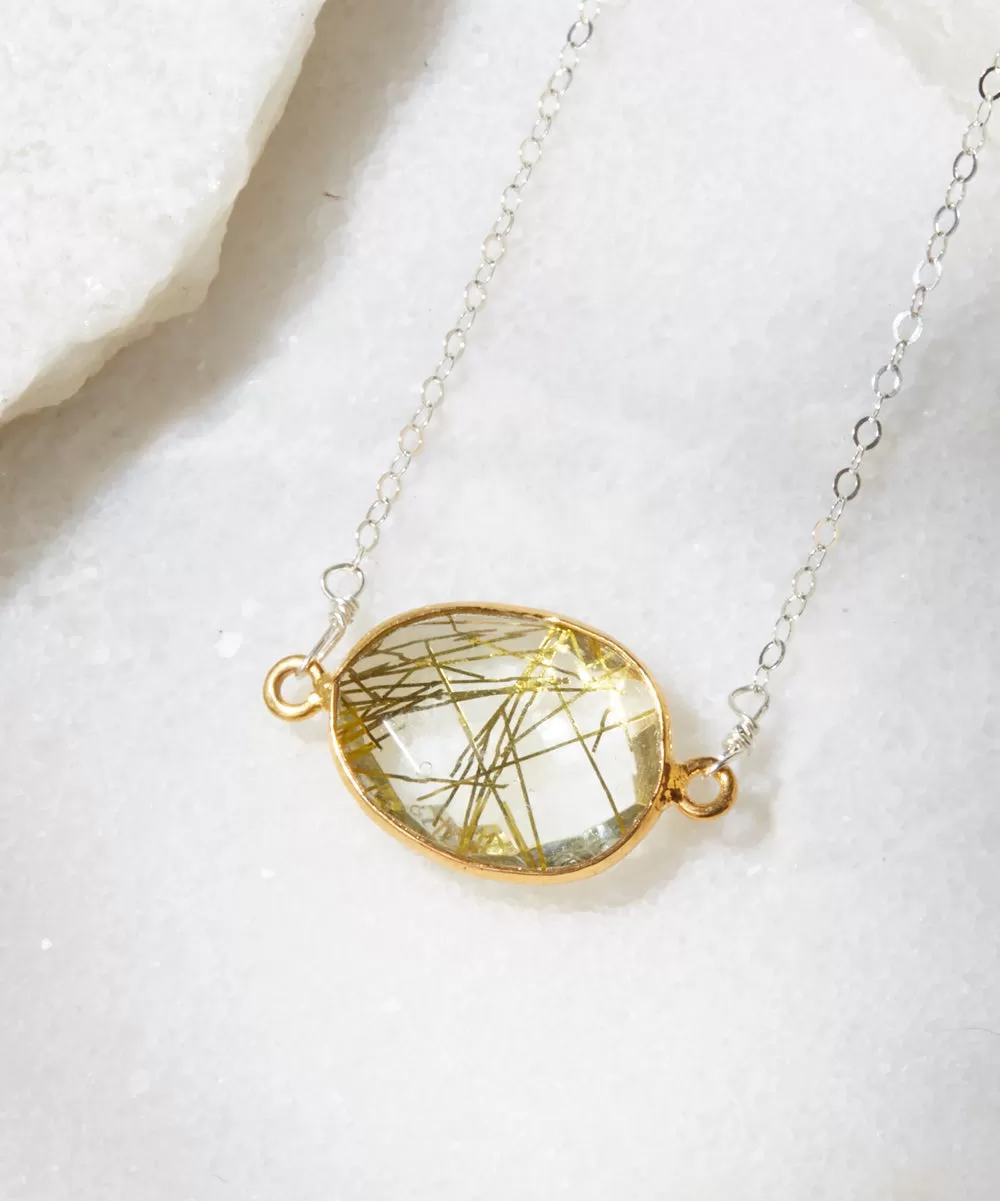 Mrs. Parker Necklace in Gold Rutilated Quartz