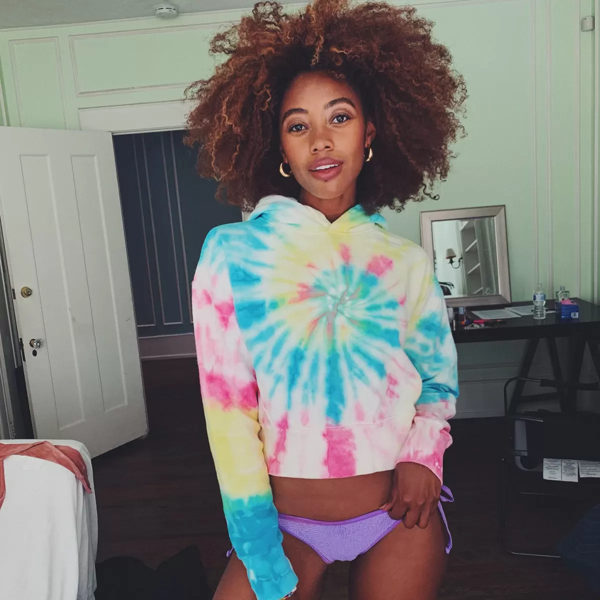 Multi Tie Dye Cropped Hoodie