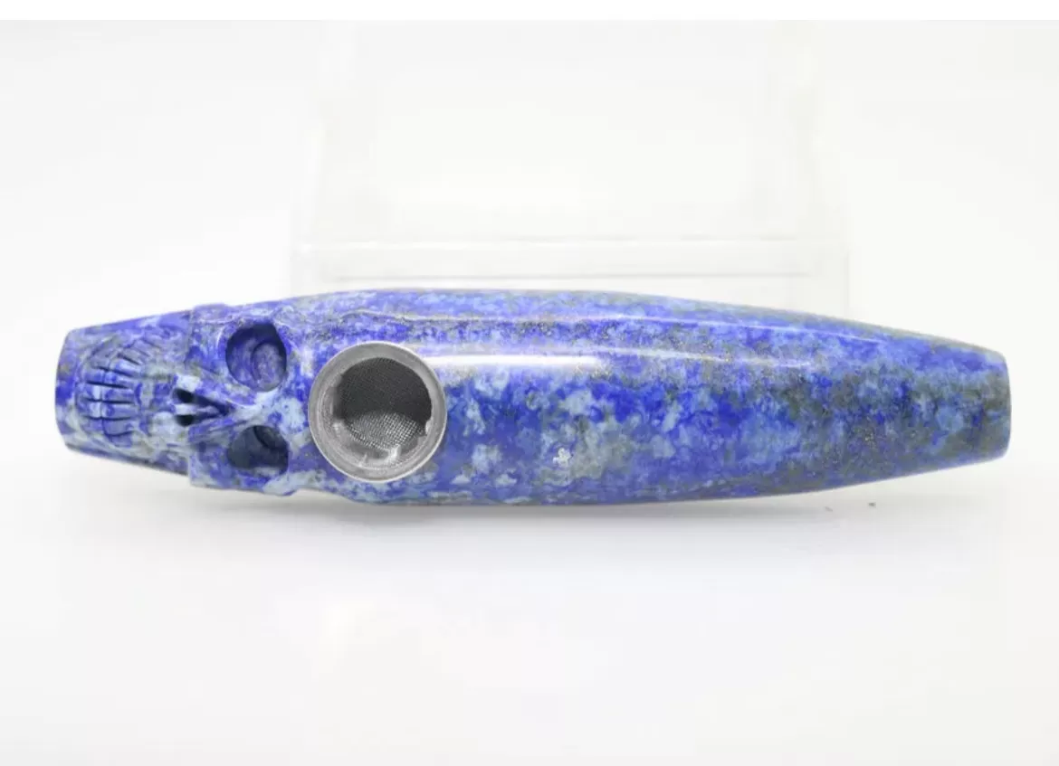 Natural Lapis Lazuli Carved Skull Pipe