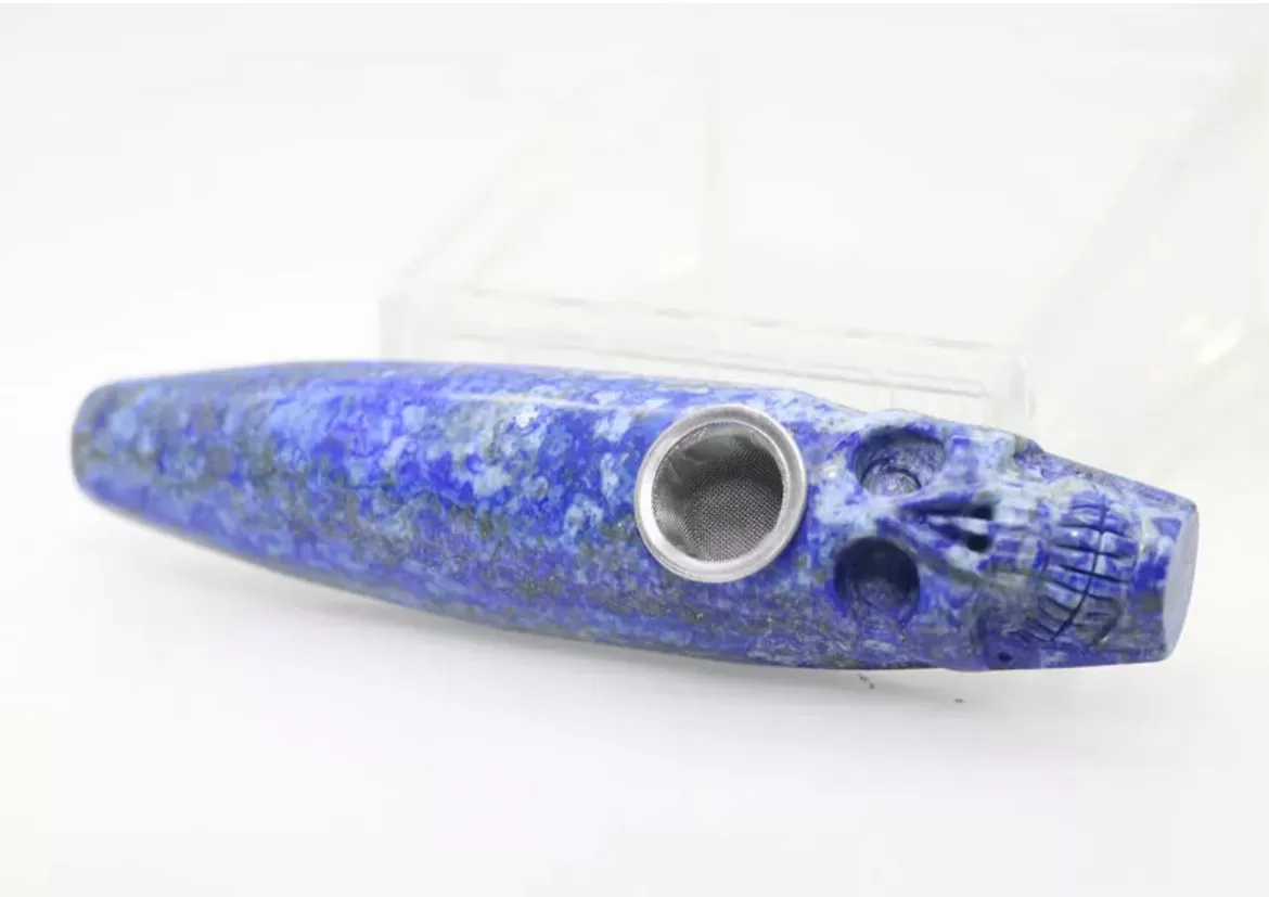 Natural Lapis Lazuli Carved Skull Pipe