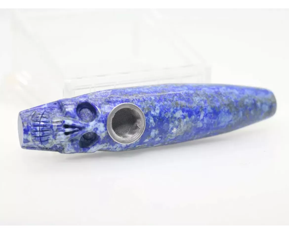 Natural Lapis Lazuli Carved Skull Pipe