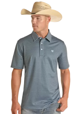 'Panhandle' Men's Geo Print Performance Knit Polo - Navy