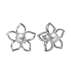 Pearl Plumeria Cut-out Earrings