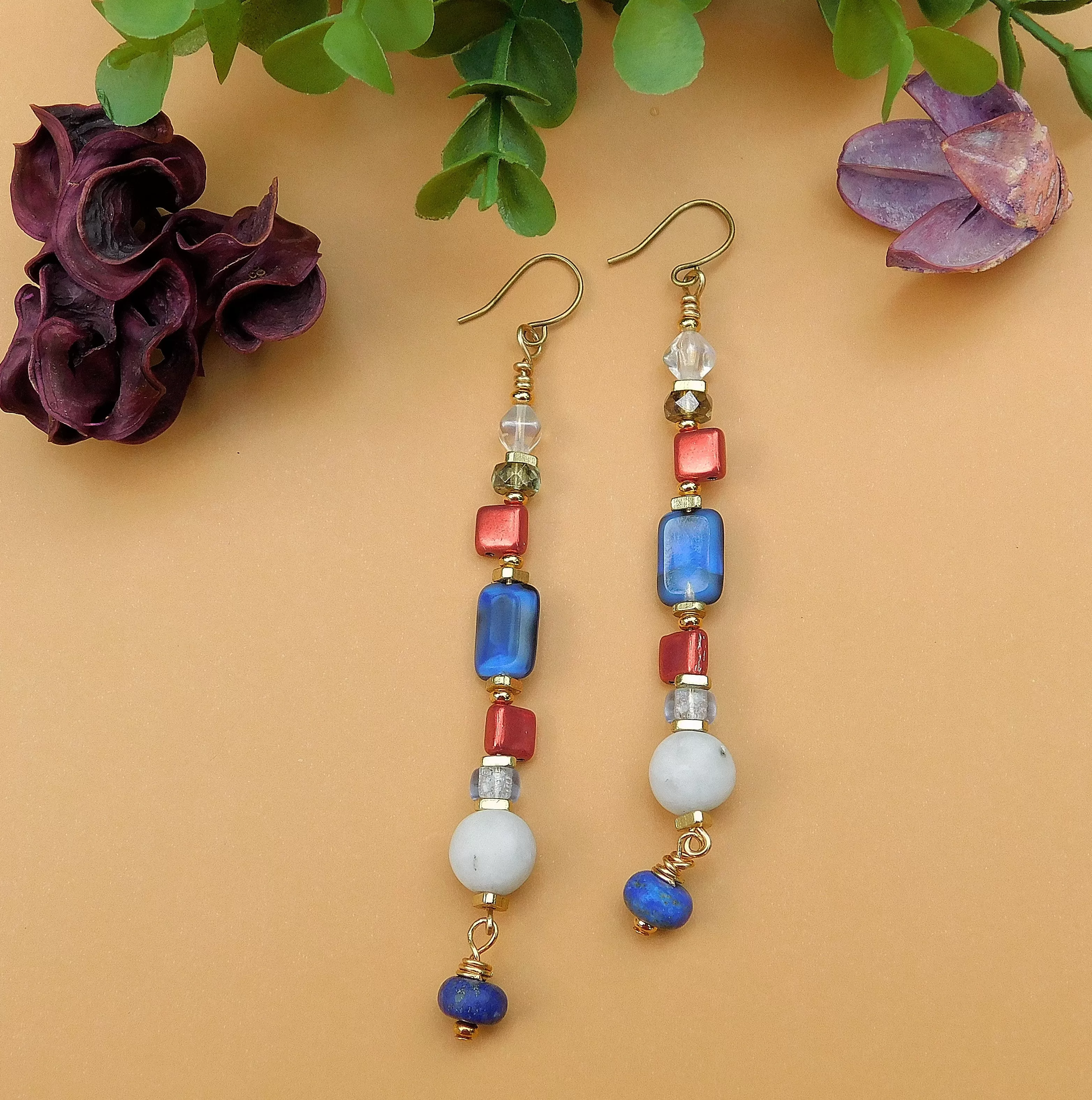 Red, White and Blue Multi-Czech Earrings