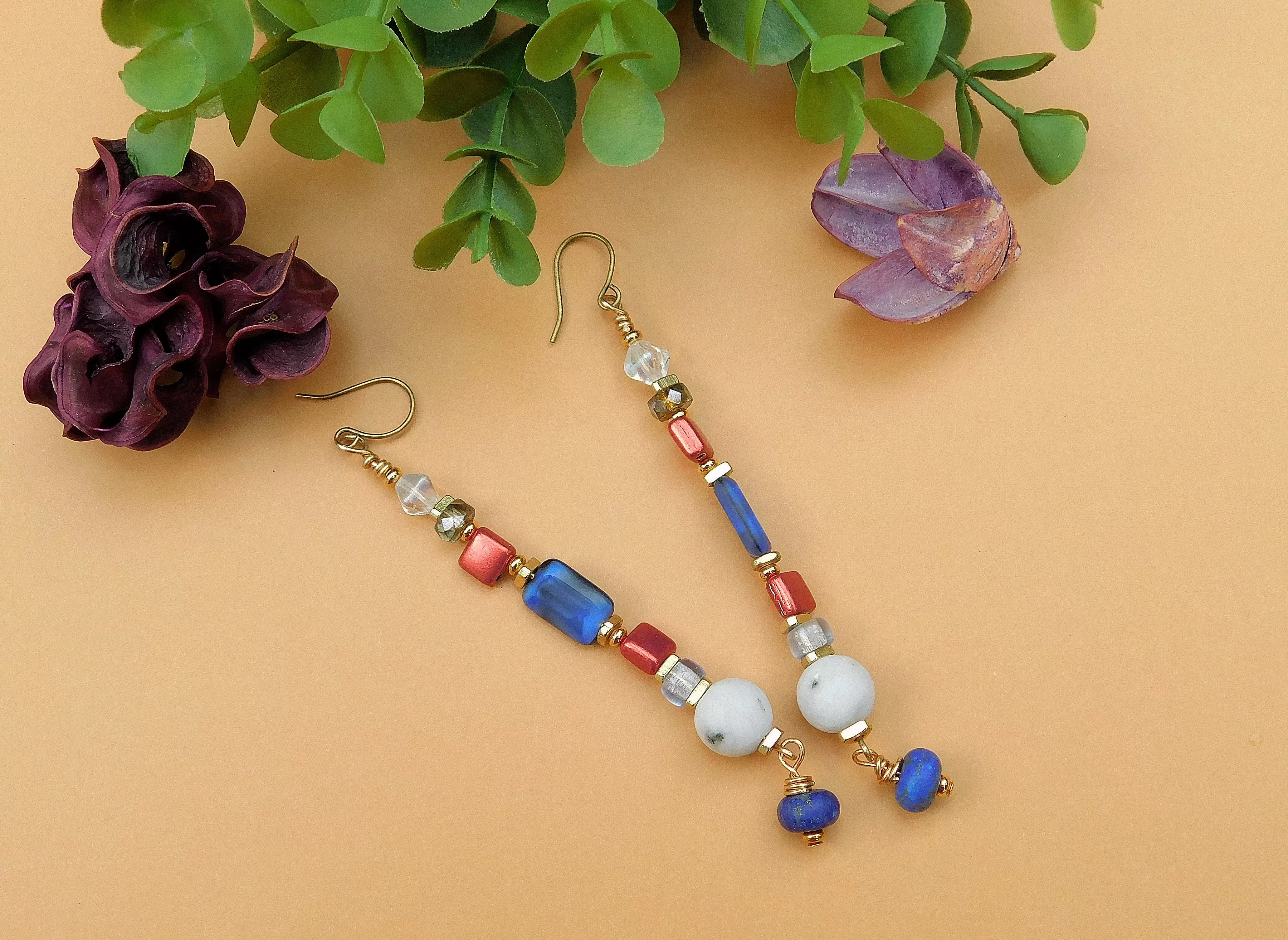 Red, White and Blue Multi-Czech Earrings