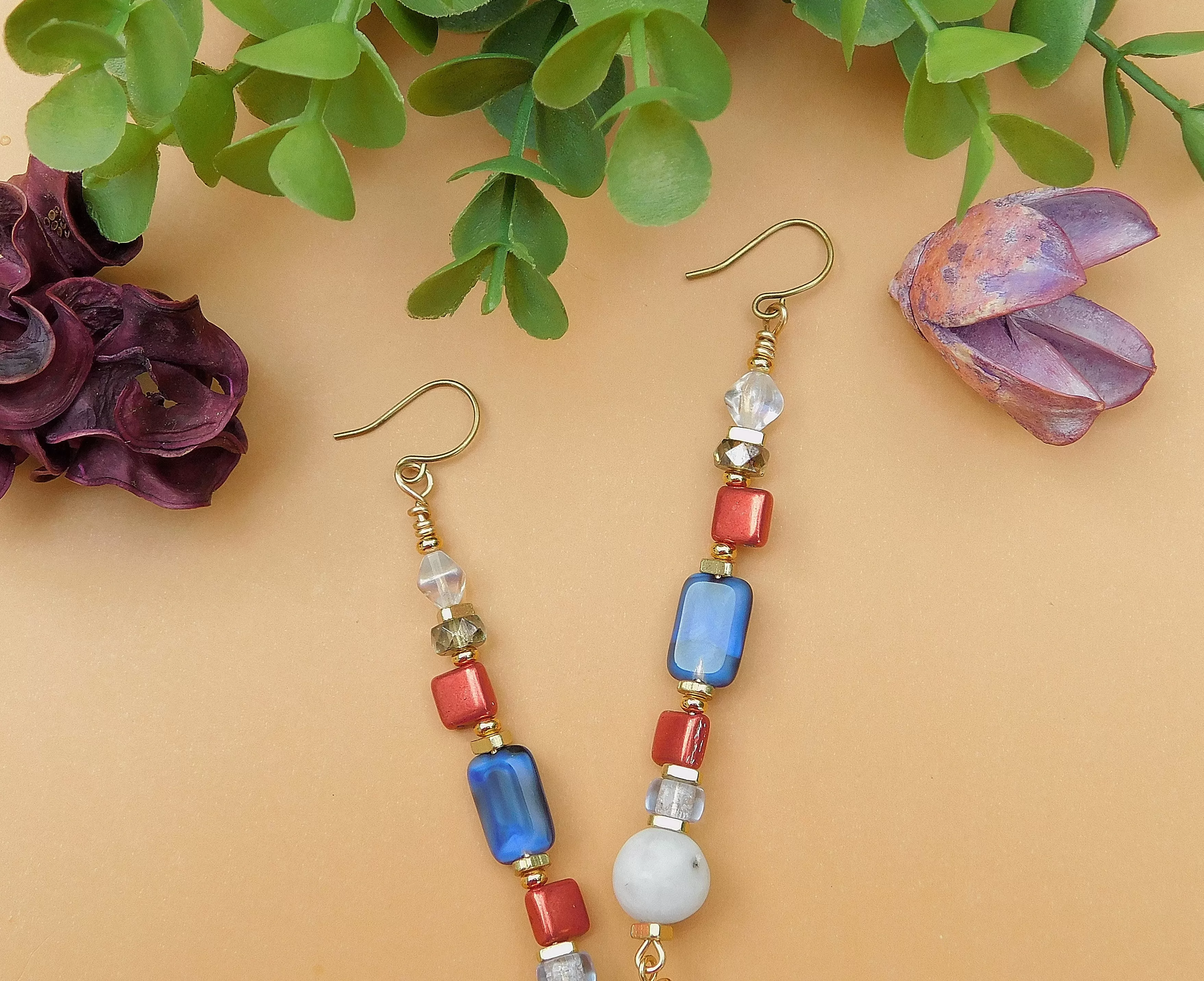 Red, White and Blue Multi-Czech Earrings