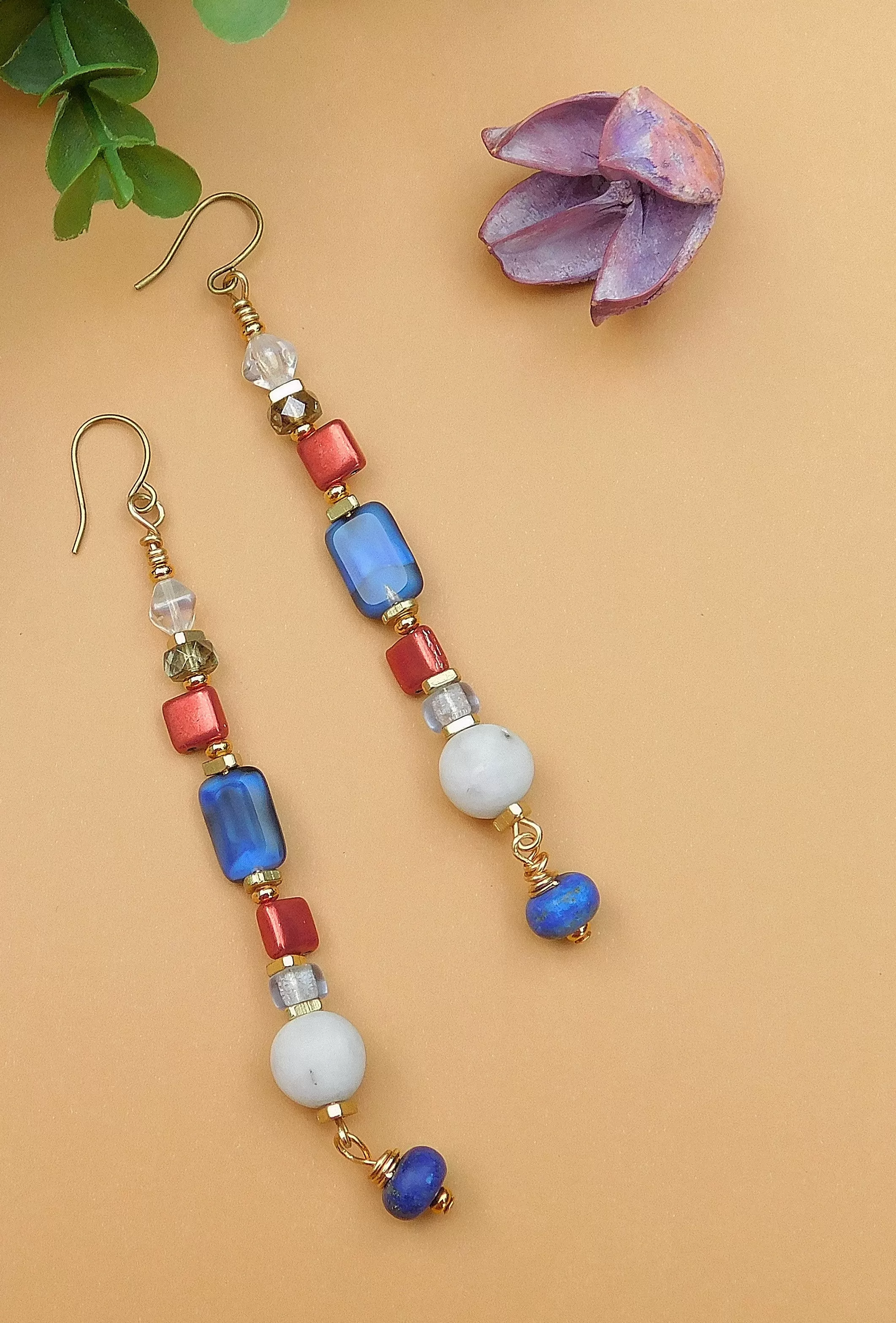 Red, White and Blue Multi-Czech Earrings