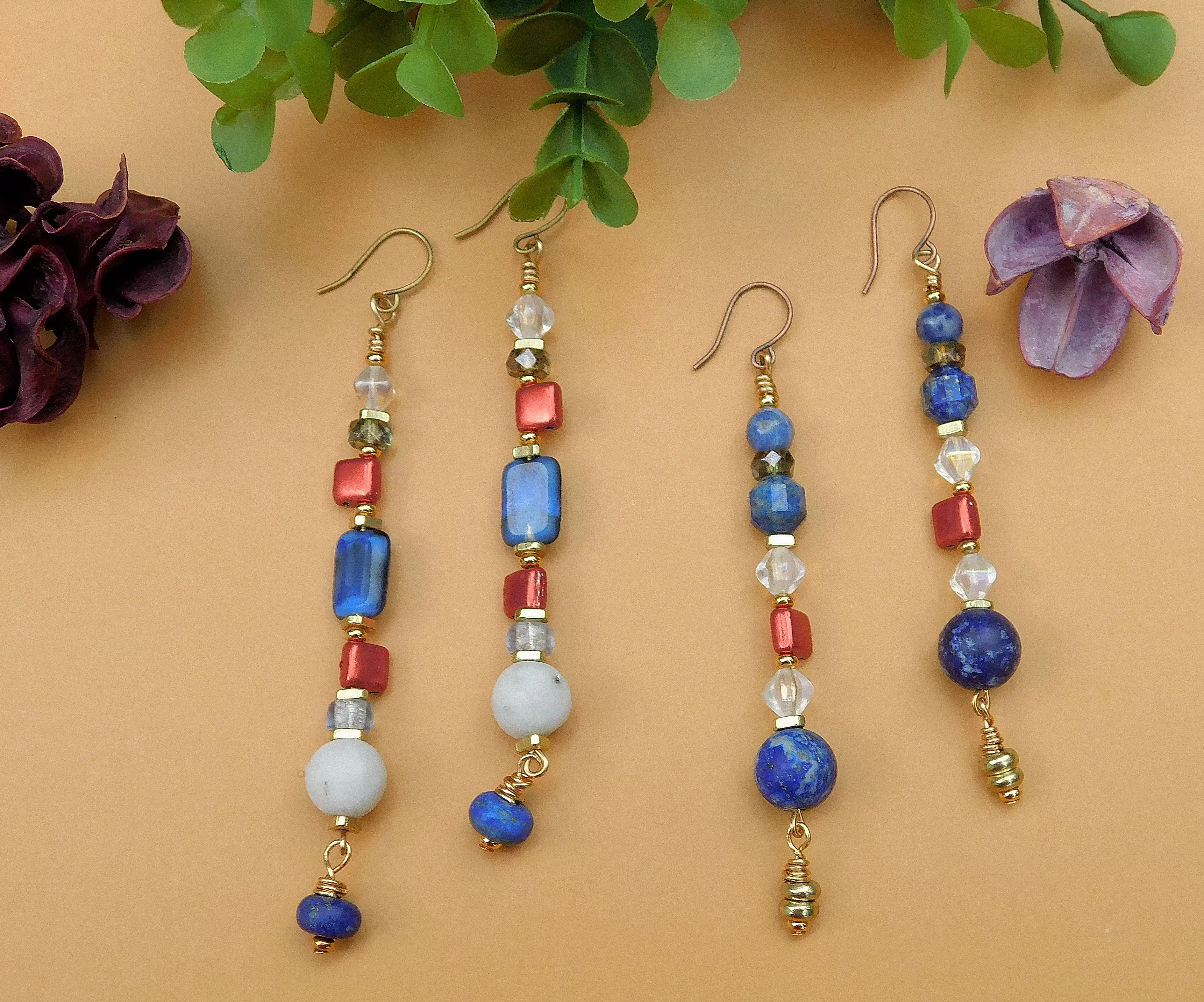 Red, White and Blue Multi-Czech Earrings