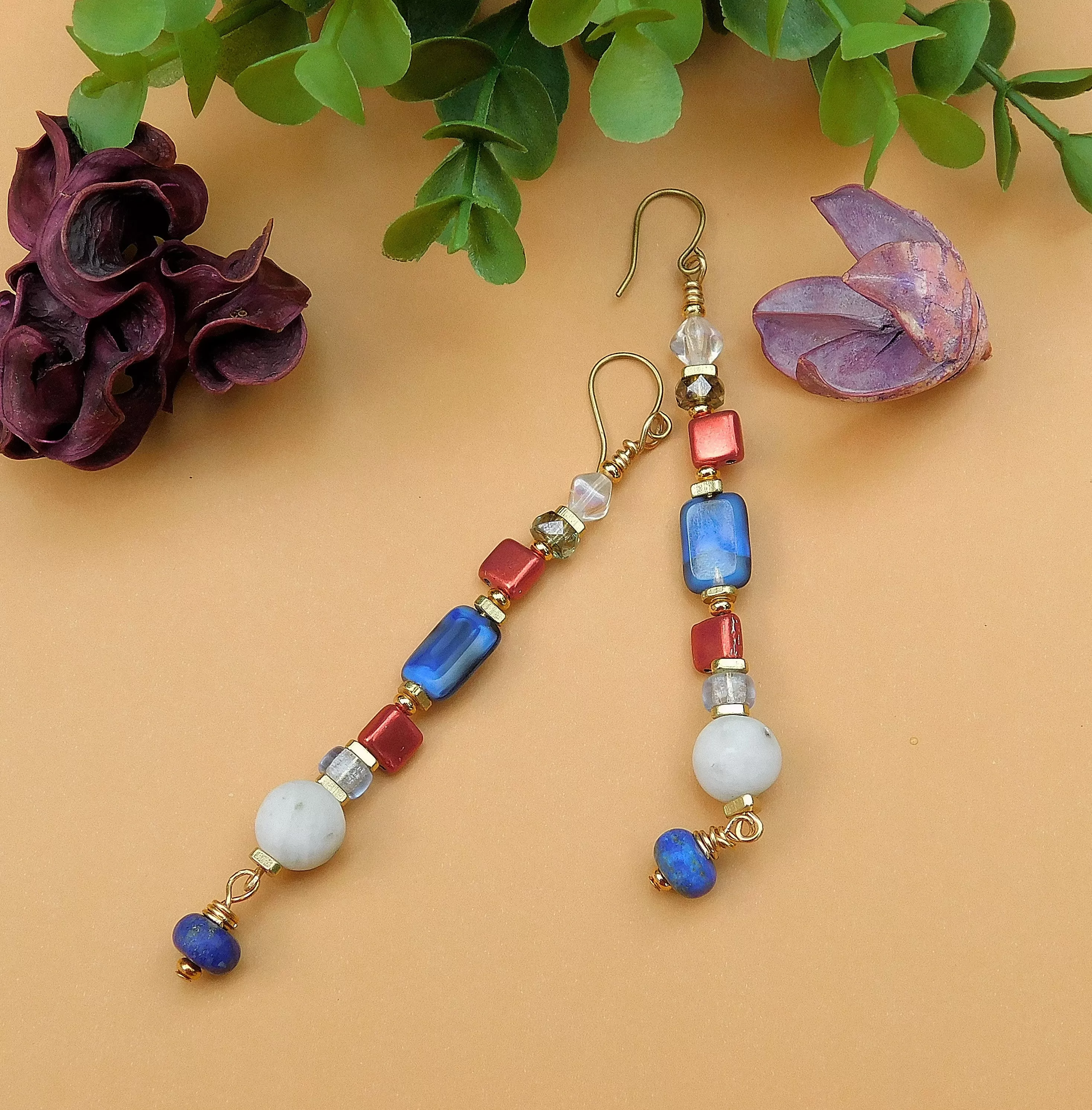 Red, White and Blue Multi-Czech Earrings