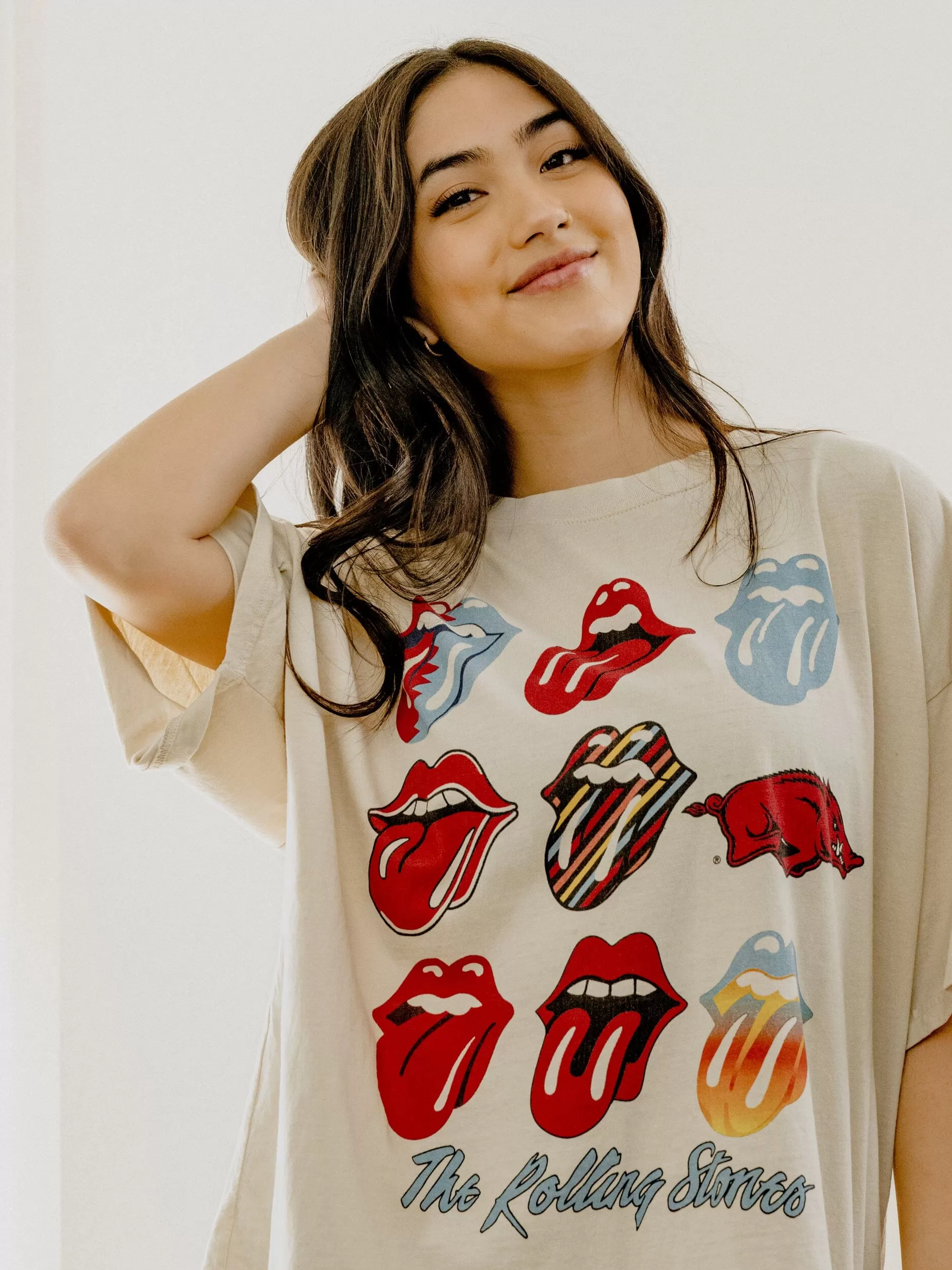 Rolling Stones Arkansas Razorbacks Licks Over Time Off White One Size Tee