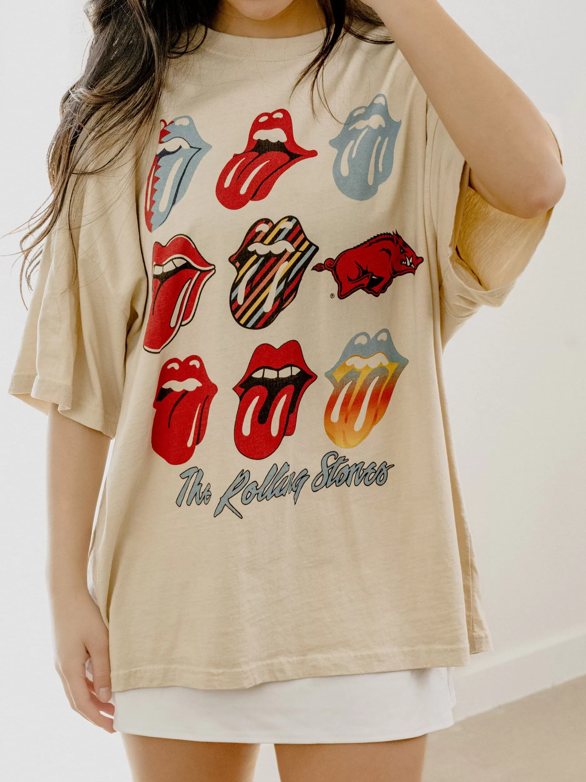 Rolling Stones Arkansas Razorbacks Licks Over Time Off White One Size Tee