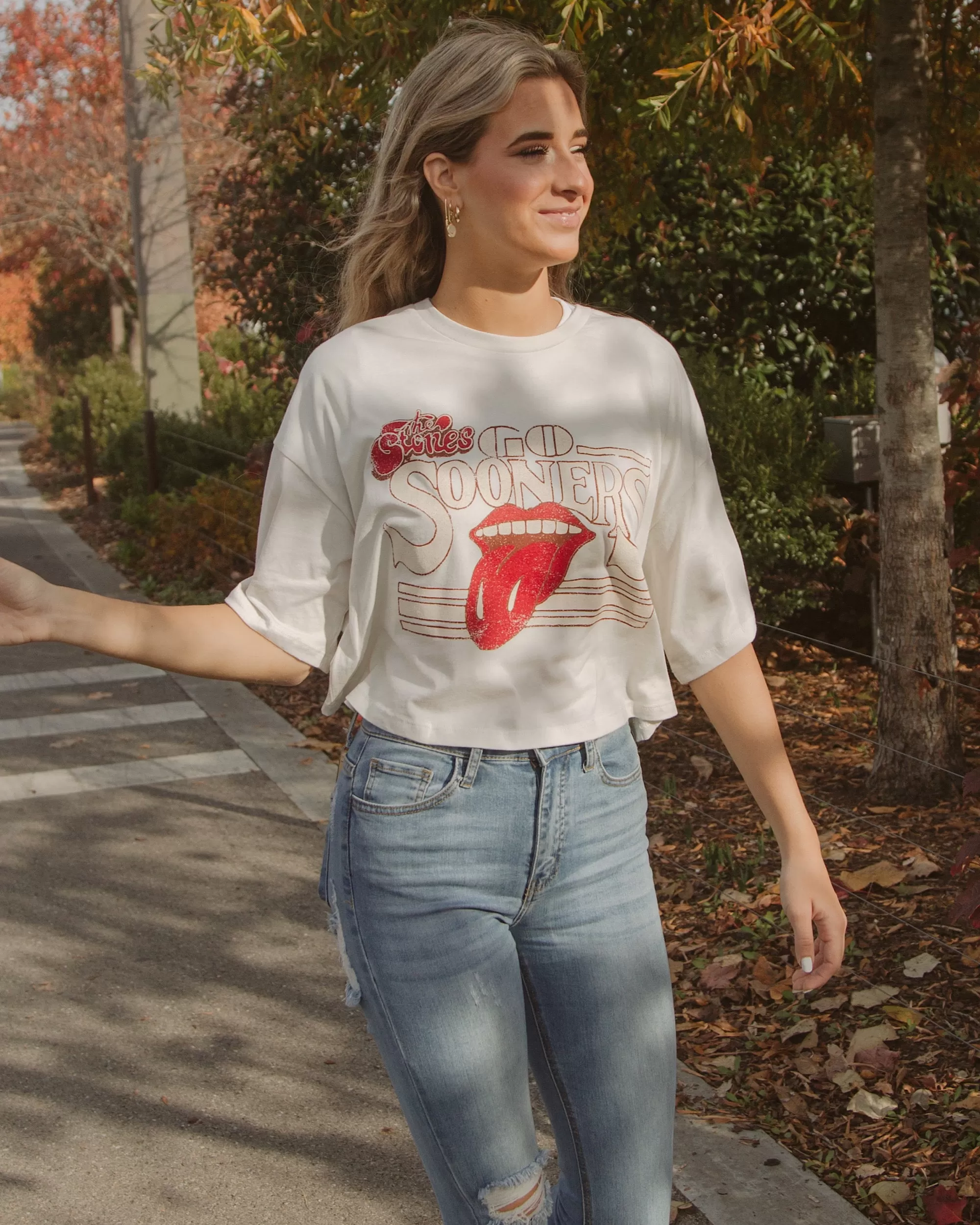 Rolling Stones OU Sooners Stoned White Cropped Tee