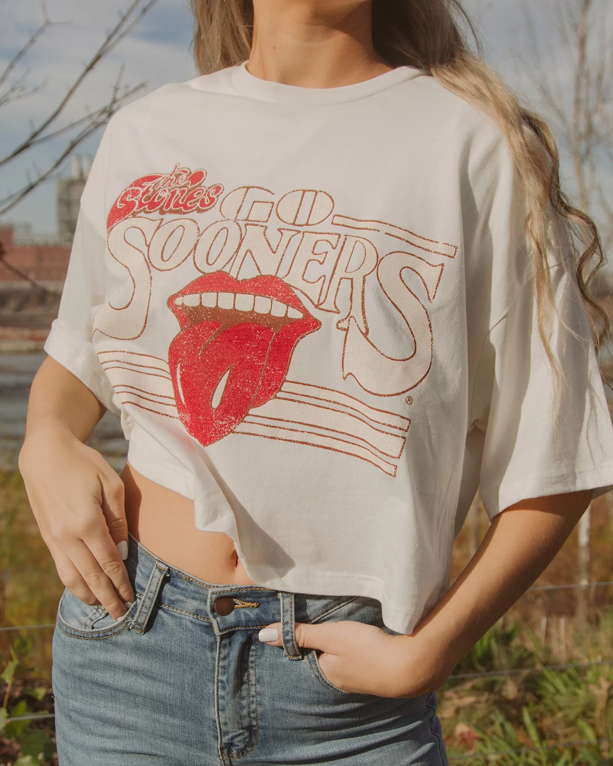 Rolling Stones OU Sooners Stoned White Cropped Tee