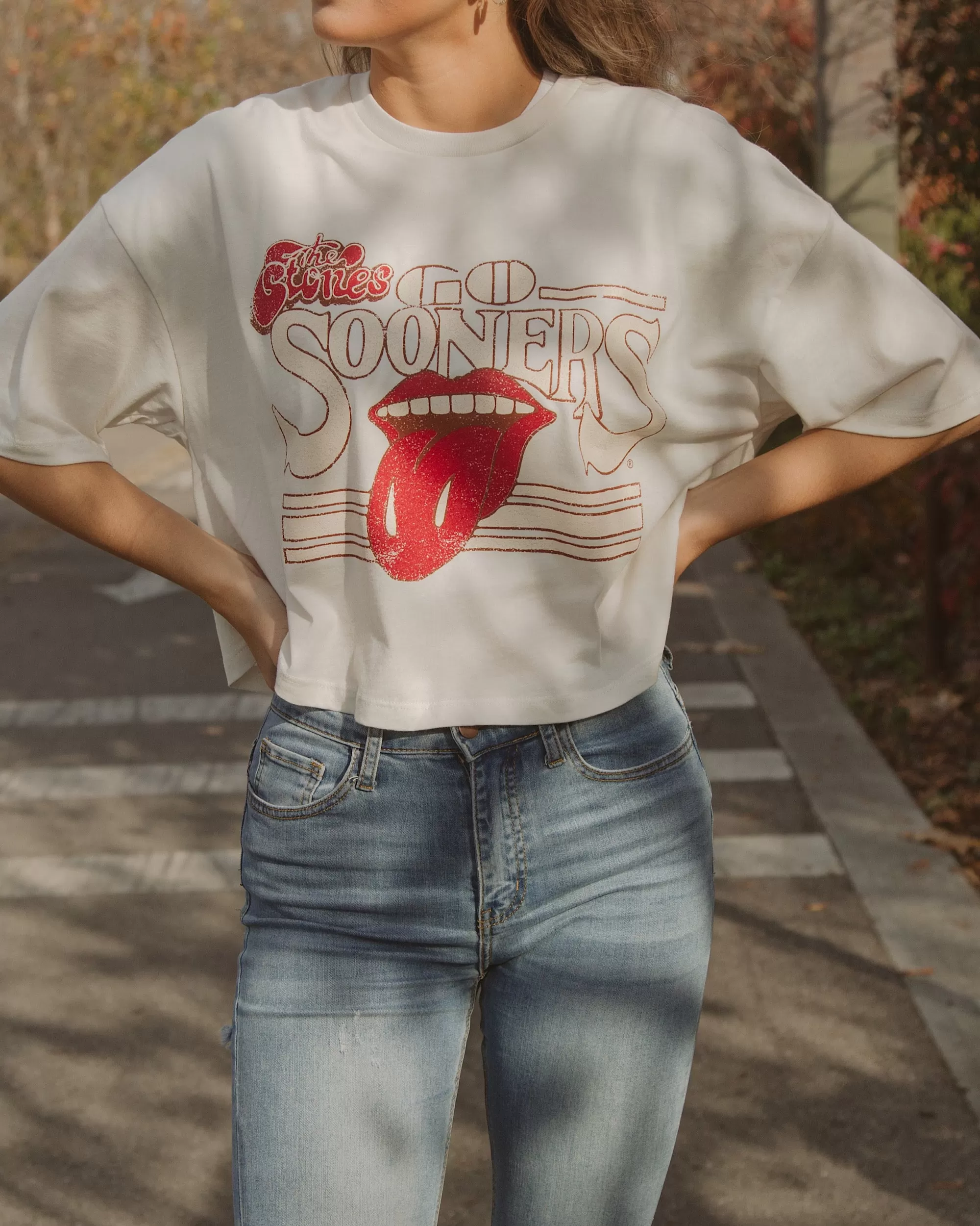 Rolling Stones OU Sooners Stoned White Cropped Tee