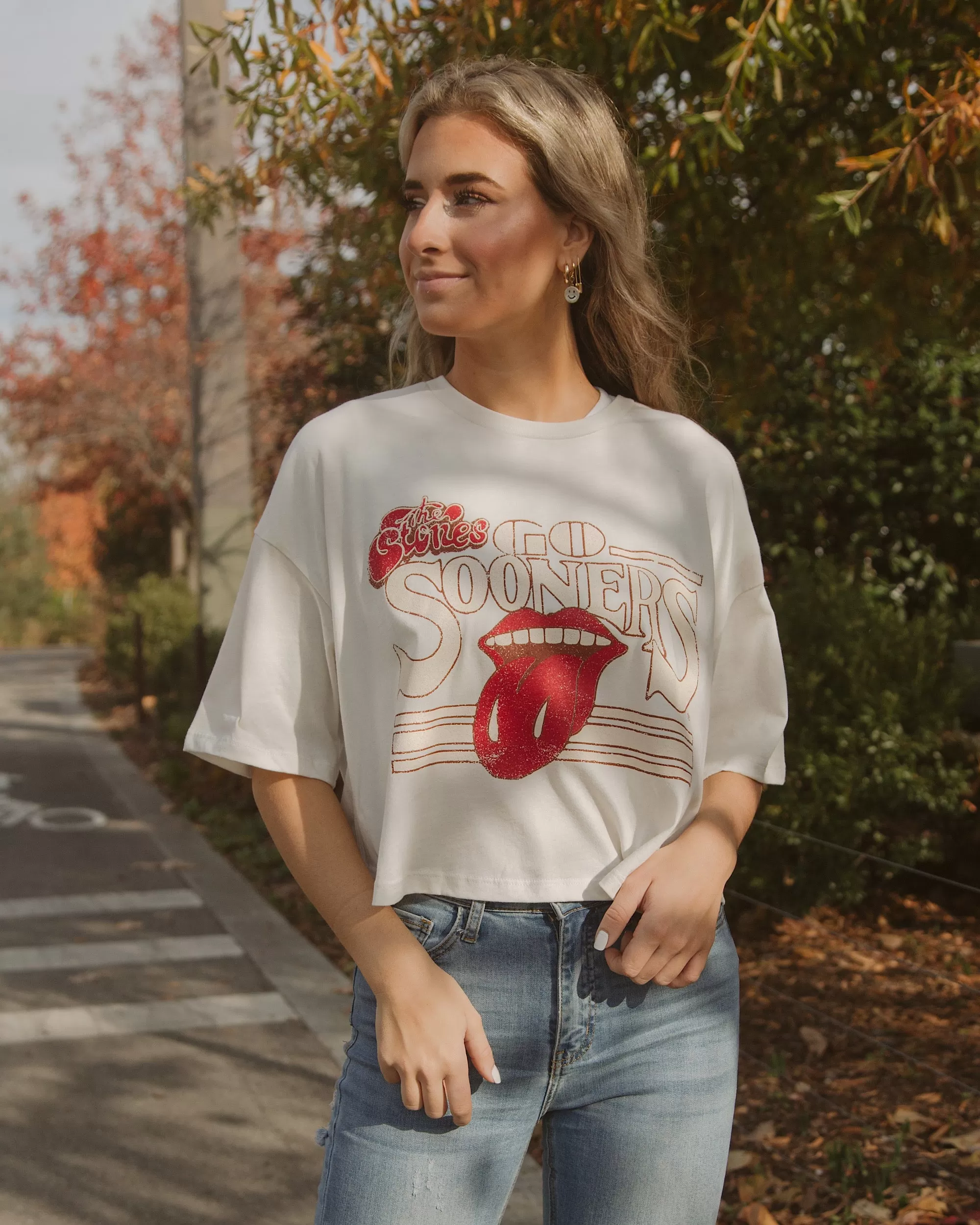 Rolling Stones OU Sooners Stoned White Cropped Tee