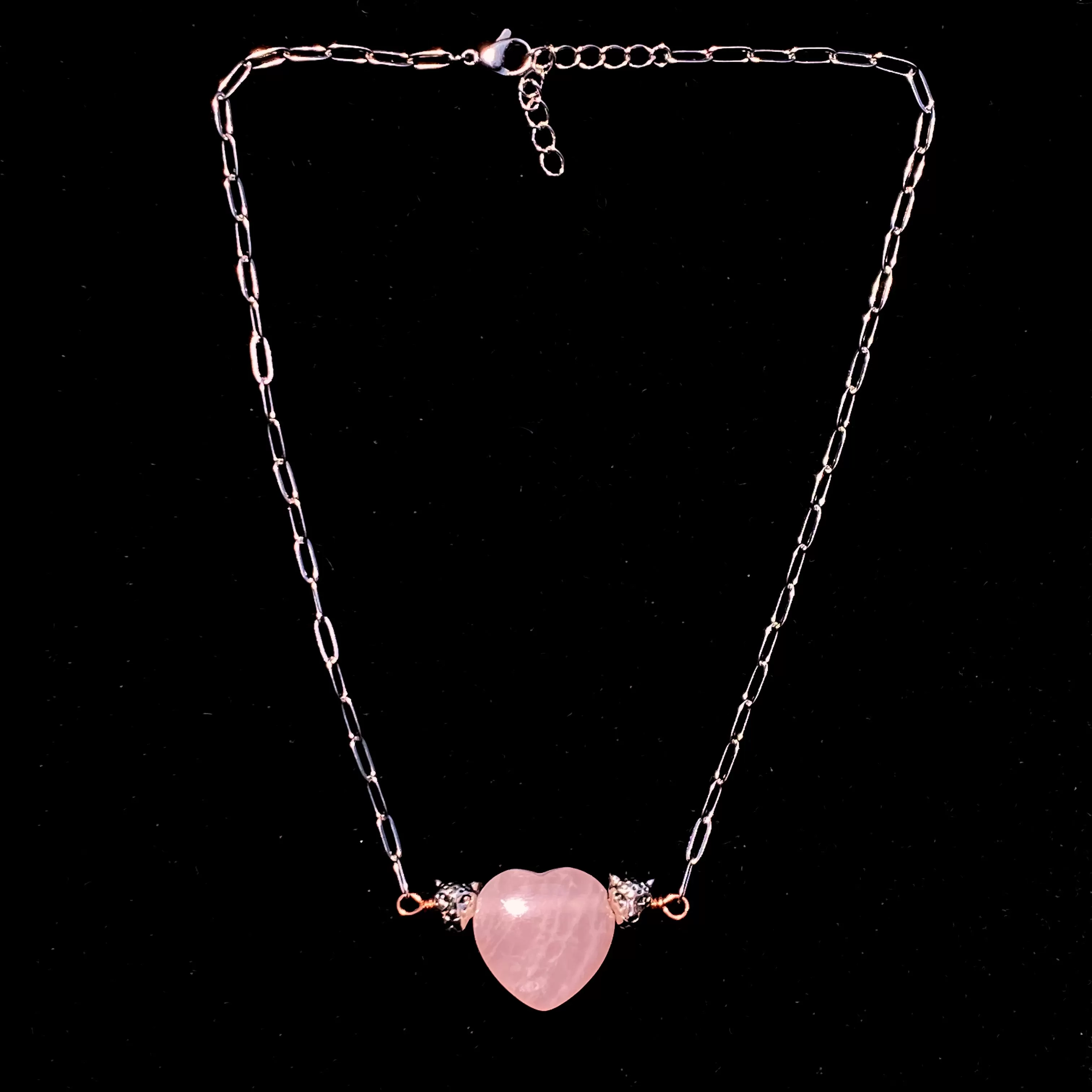 Rose Quartz gemstone Heart and Leopard head Necklace