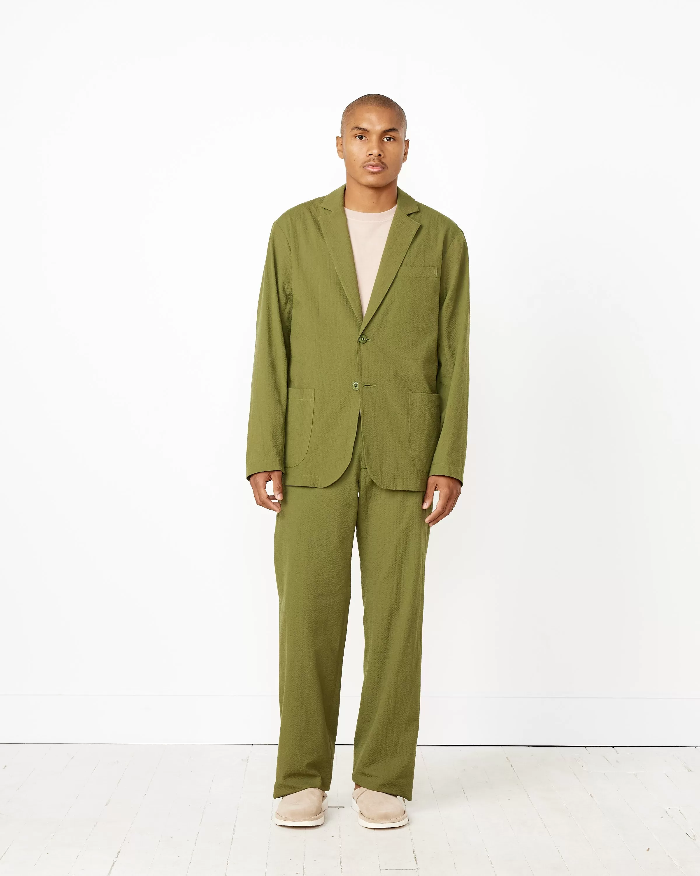 Seersucker Blazer in Pesto