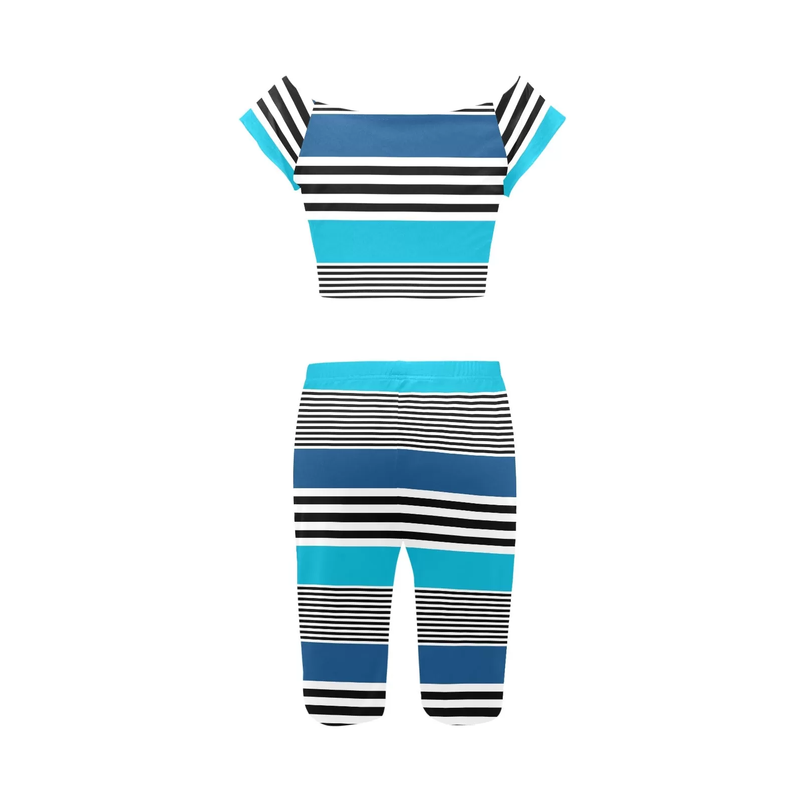 shades of blue bw stripe Women's Crop Top Yoga Set