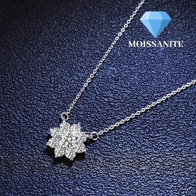 Shiny Flower Moissanite Necklace for Women & Girls - Perfect Wedding & Bridal Jewelry (1.0 Carat)