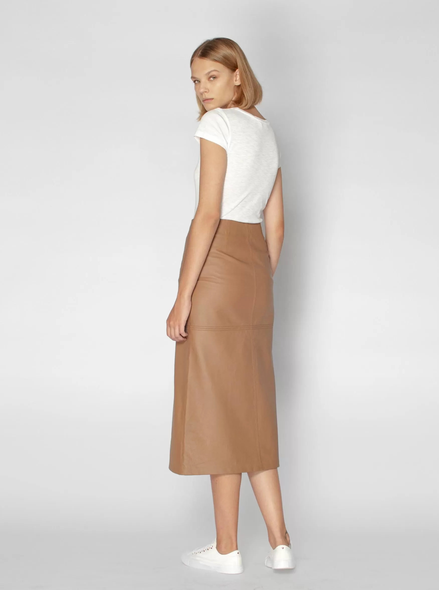 SIENNA LEATHER MAXI SKIRT - MOCHA