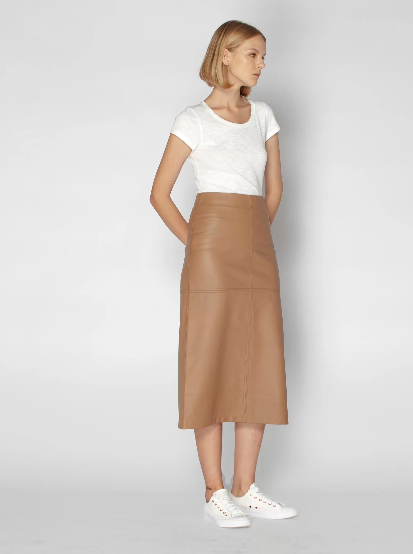 SIENNA LEATHER MAXI SKIRT - MOCHA