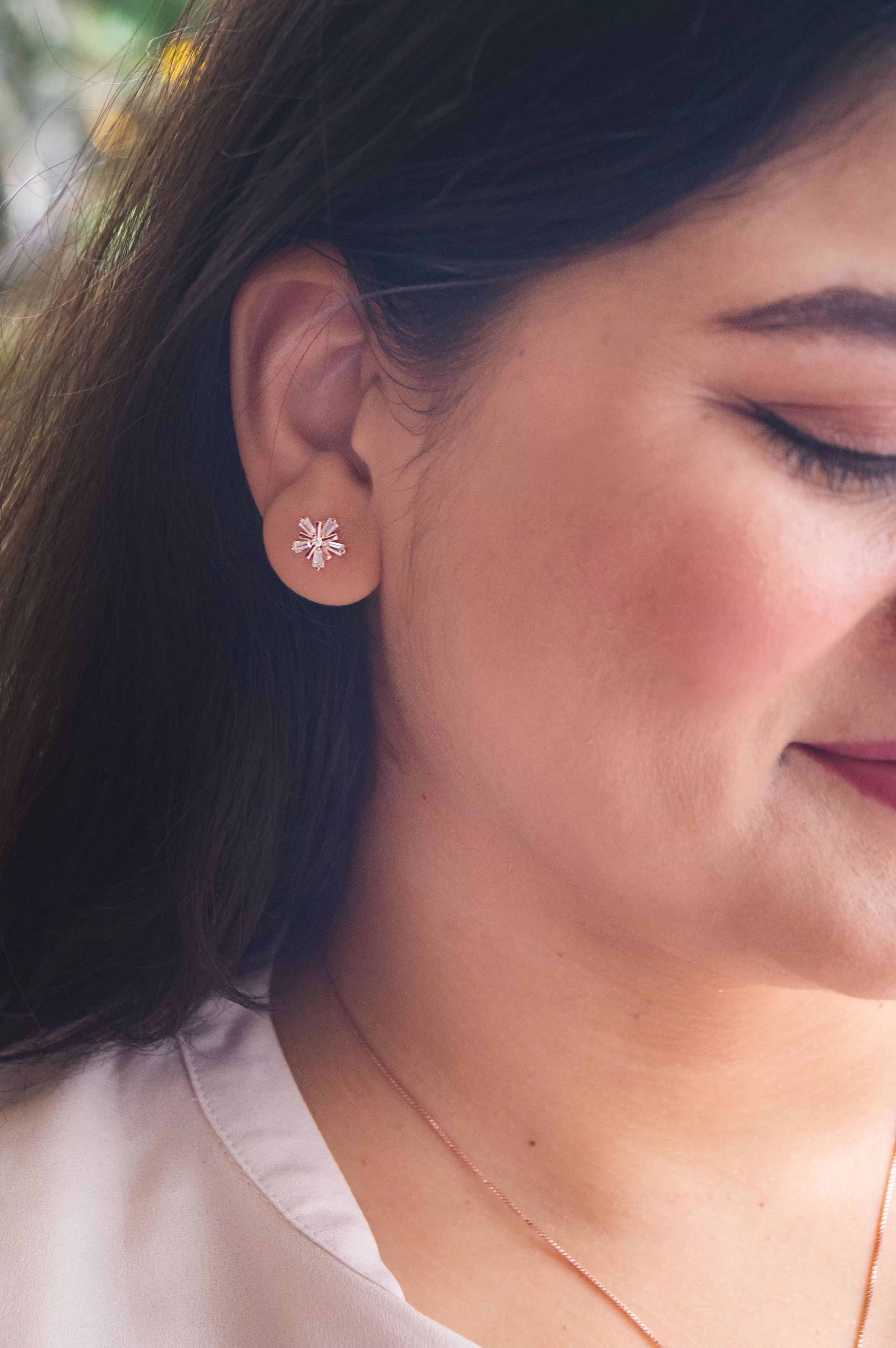 Star Burst Flower Rose Gold Plated Sterling Silver Stud Earrings