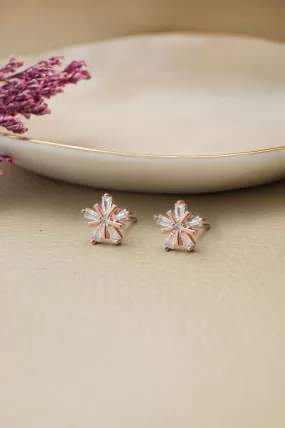 Star Burst Flower Rose Gold Plated Sterling Silver Stud Earrings