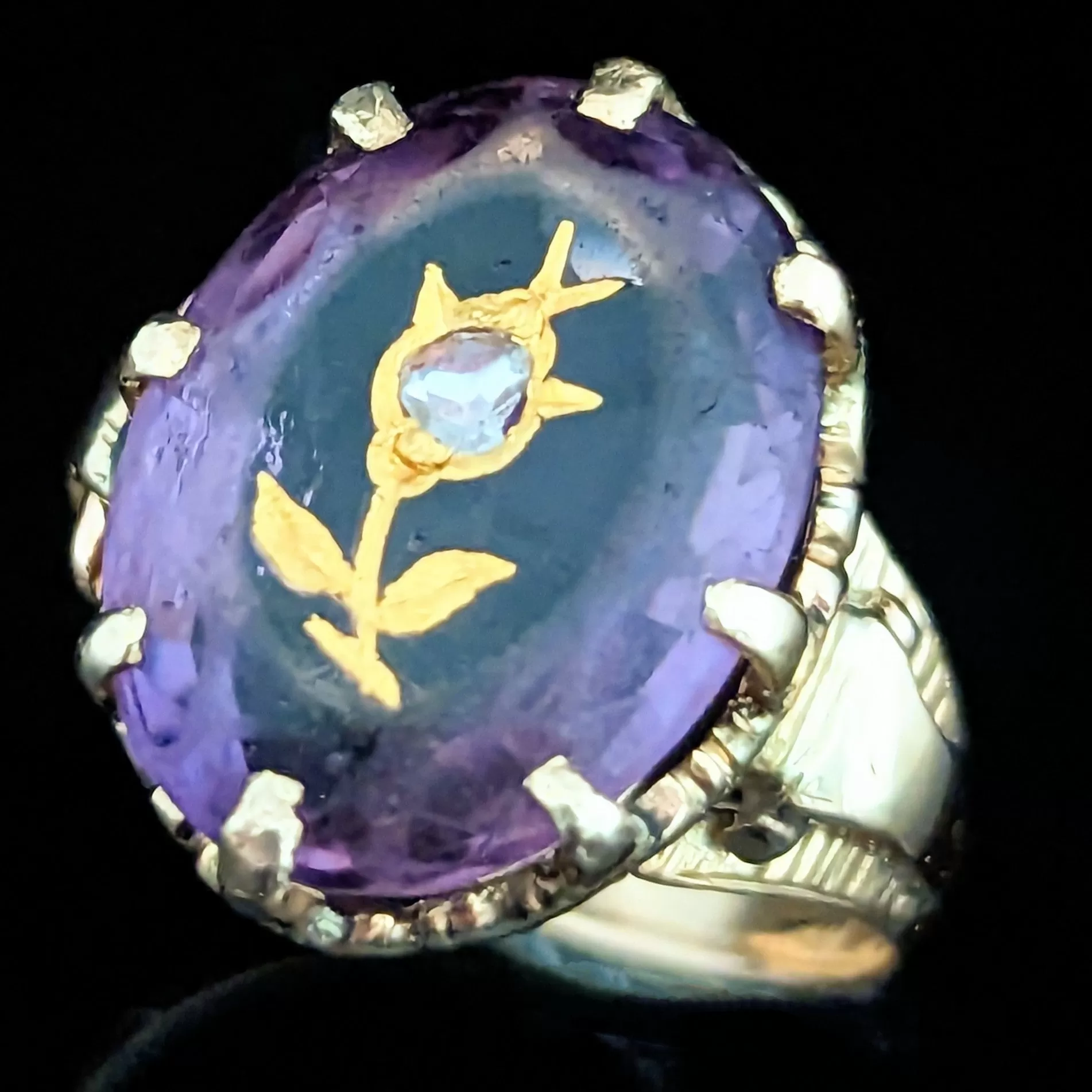 The Glenview - Victorian Diamond Amethyst Gold Floral Ring c.1800s