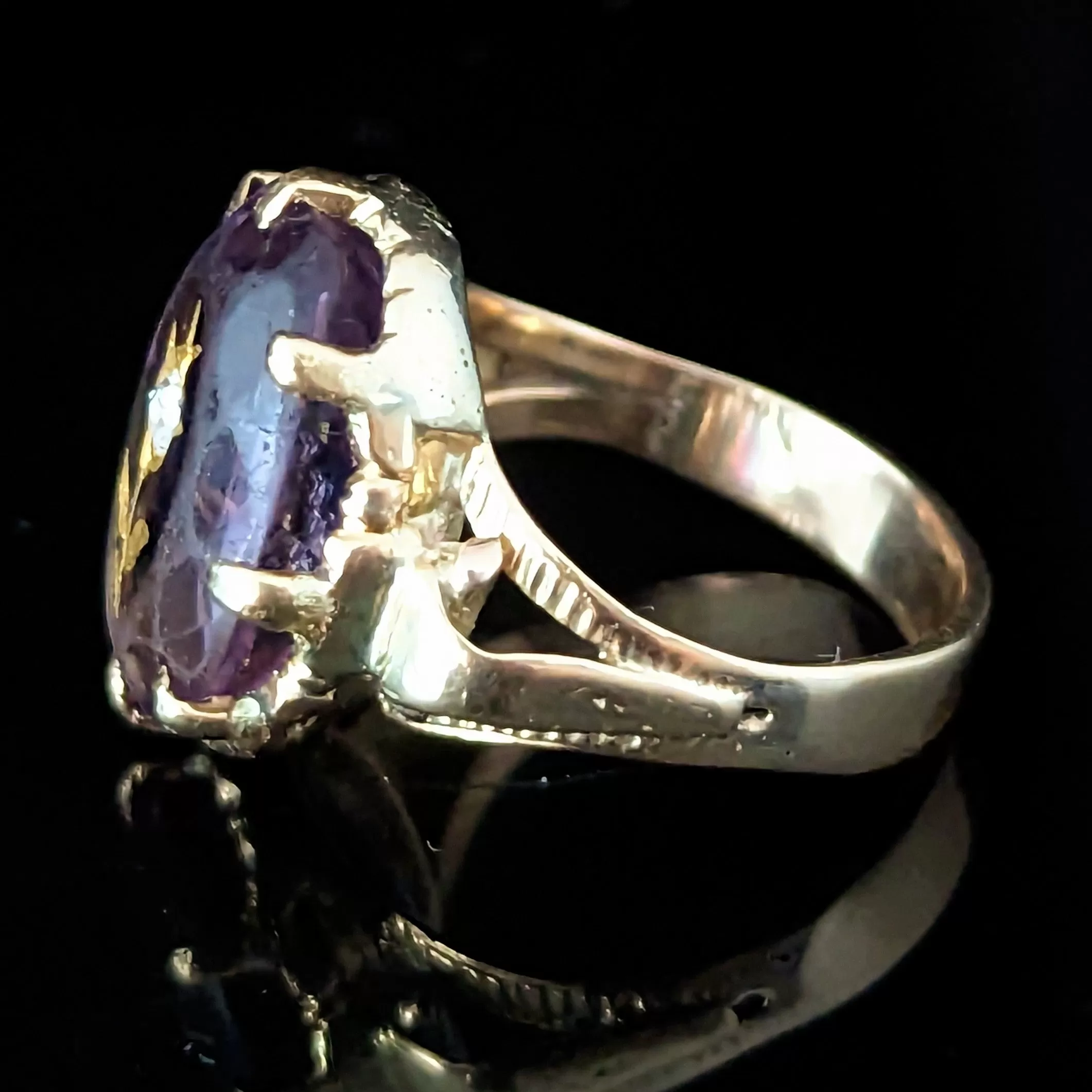 The Glenview - Victorian Diamond Amethyst Gold Floral Ring c.1800s