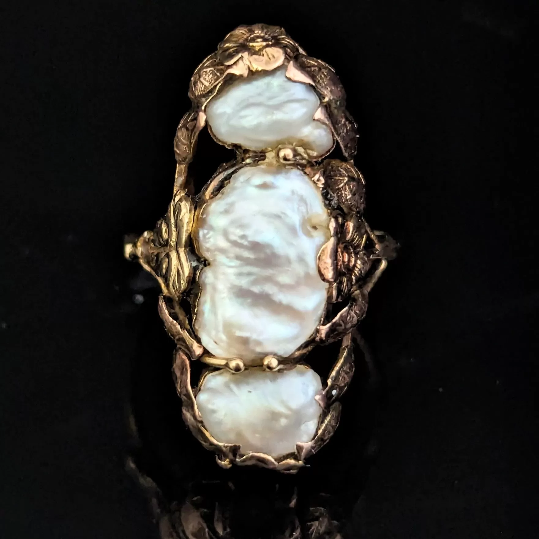 The Nitro - Art Nouveau Baroque Pearl 14k Gold Cocktail Ring