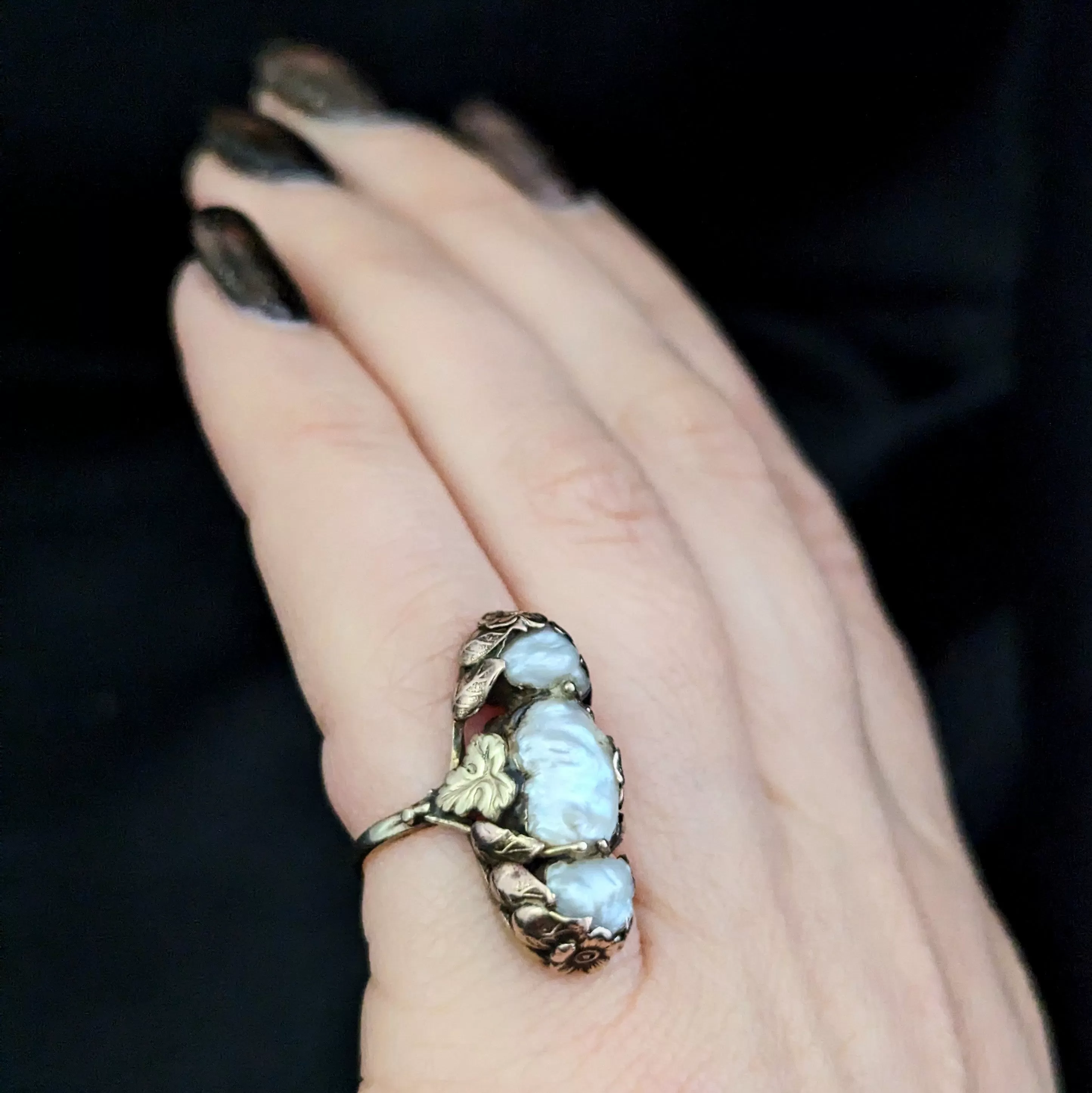 The Nitro - Art Nouveau Baroque Pearl 14k Gold Cocktail Ring