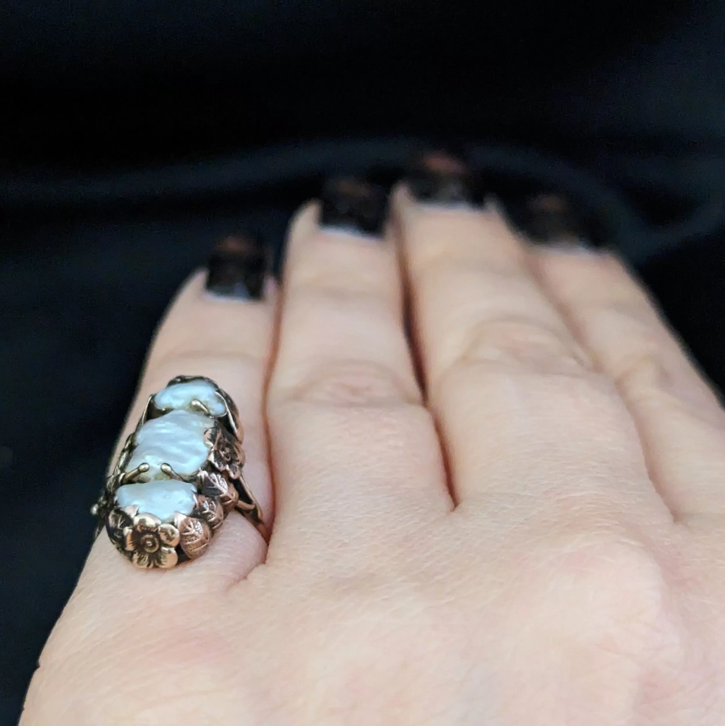 The Nitro - Art Nouveau Baroque Pearl 14k Gold Cocktail Ring