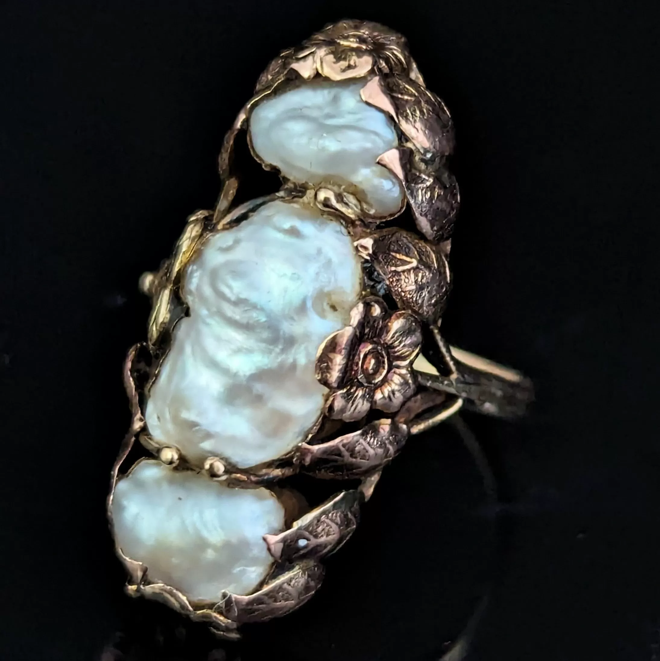 The Nitro - Art Nouveau Baroque Pearl 14k Gold Cocktail Ring