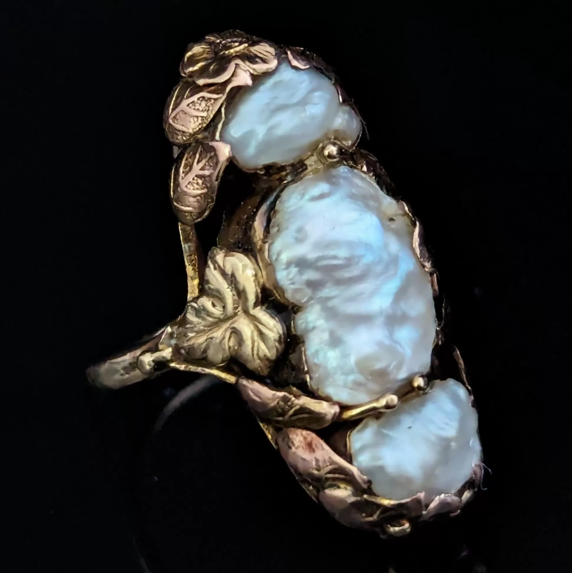 The Nitro - Art Nouveau Baroque Pearl 14k Gold Cocktail Ring