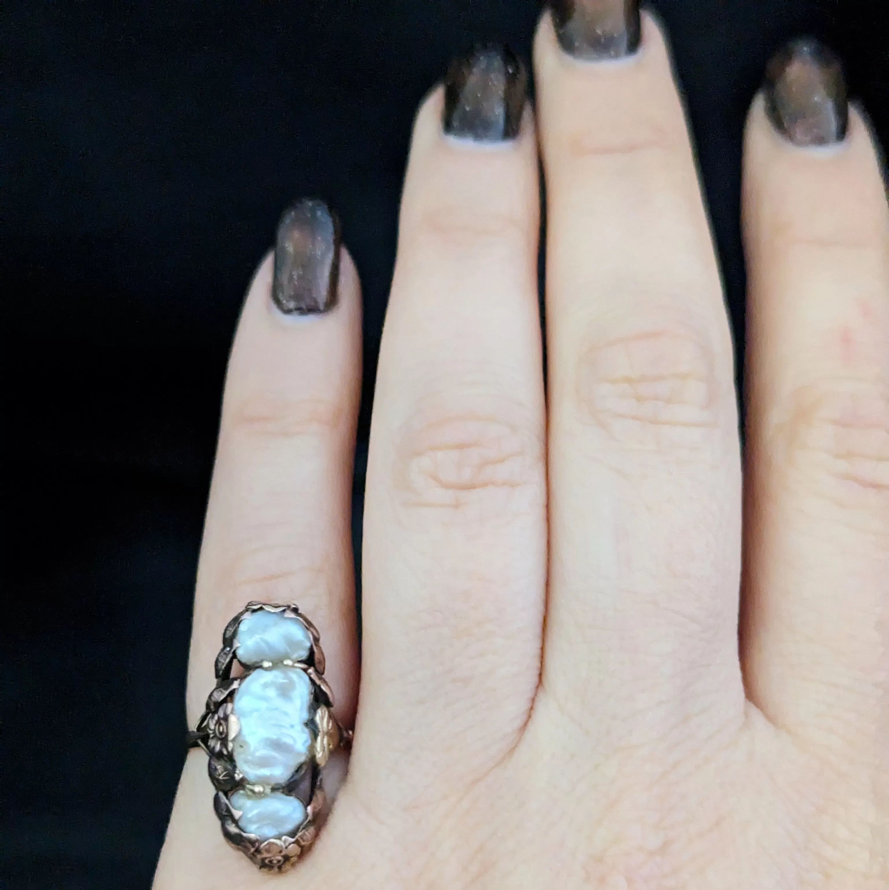 The Nitro - Art Nouveau Baroque Pearl 14k Gold Cocktail Ring