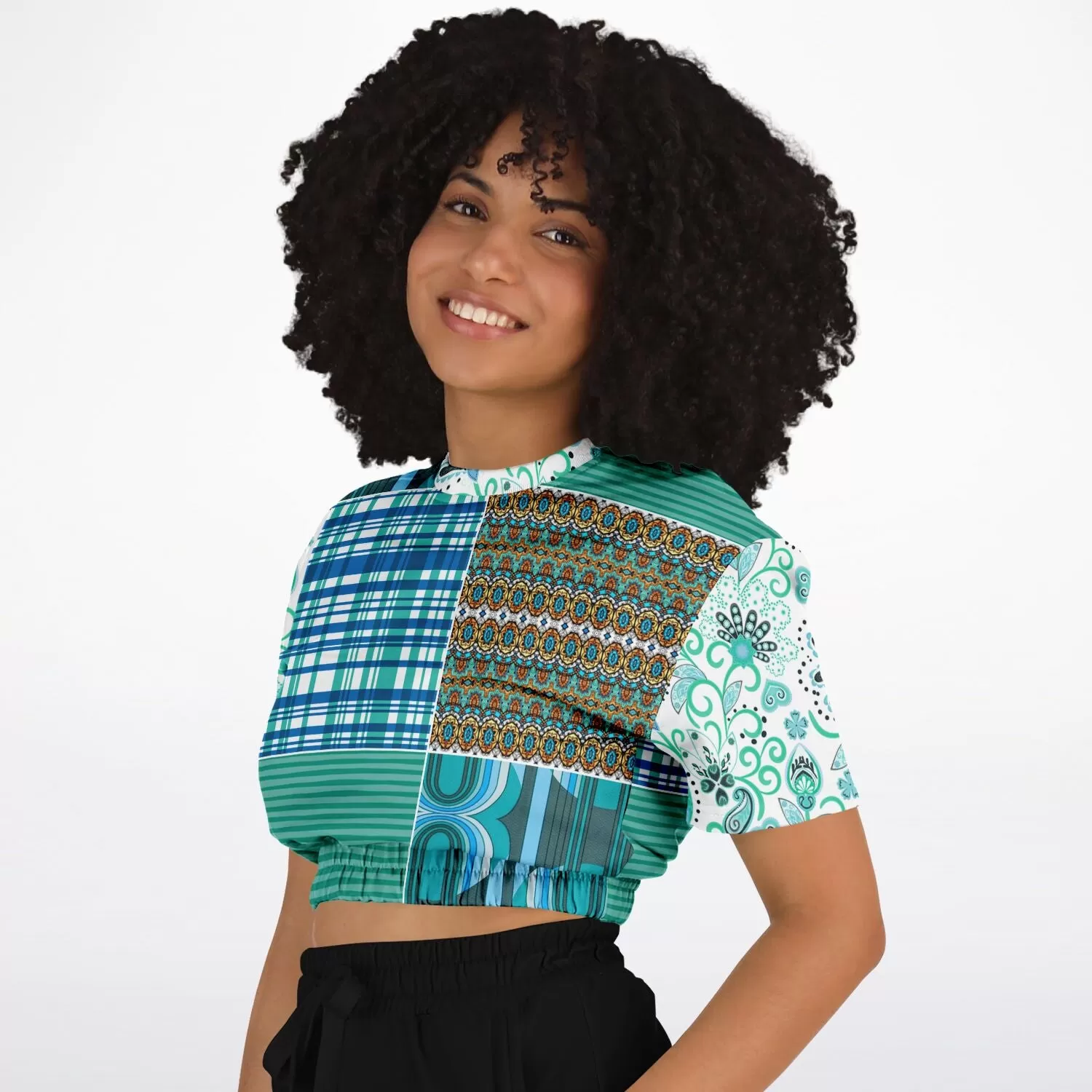 Turquoise Tonight Short Sleeve Cropped Eco-Poly Sweater