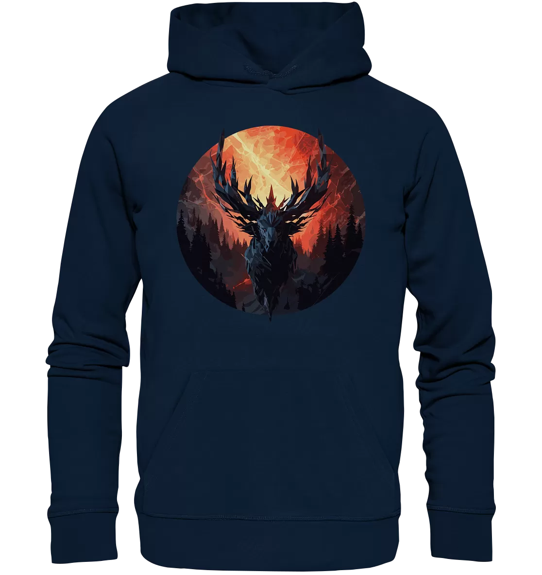 Unisex Bio-Hoodie mit Hirschmotiv "Waldgott"