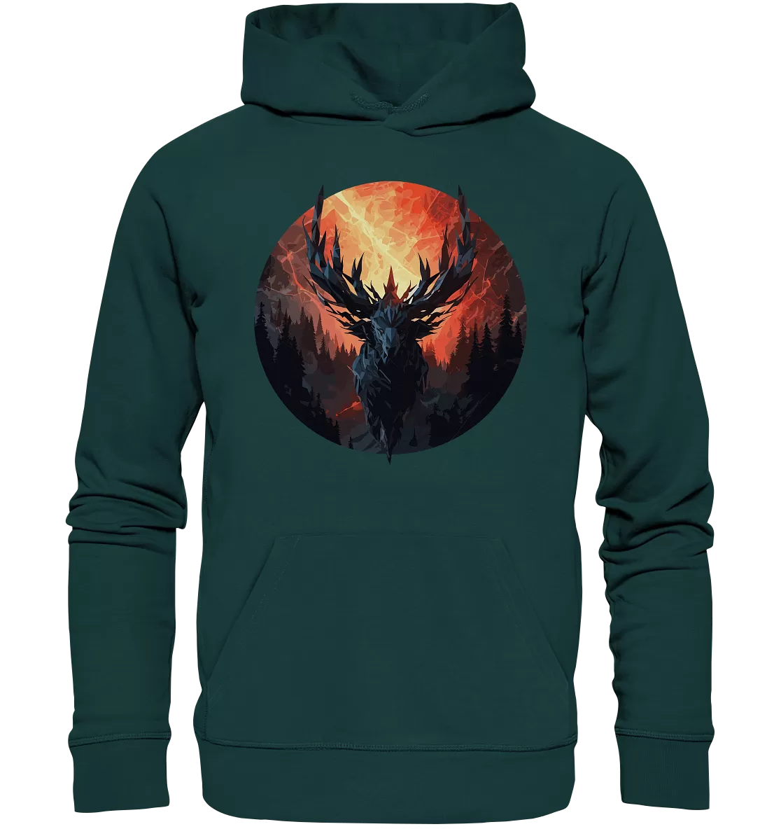 Unisex Bio-Hoodie mit Hirschmotiv "Waldgott"