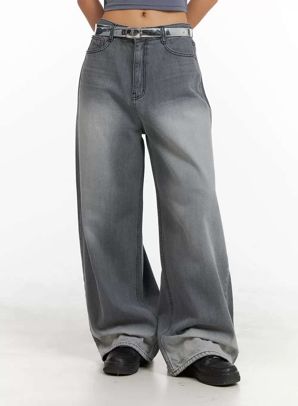 Washed Cotton Baggy Jeans CA416