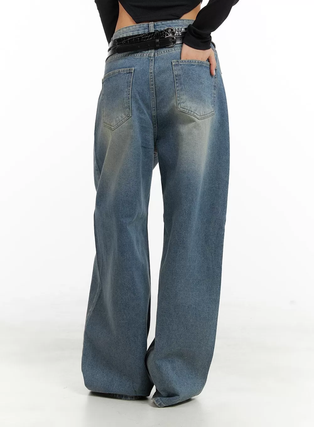 Washed Out Wide Fit Baggy Jeans CA416