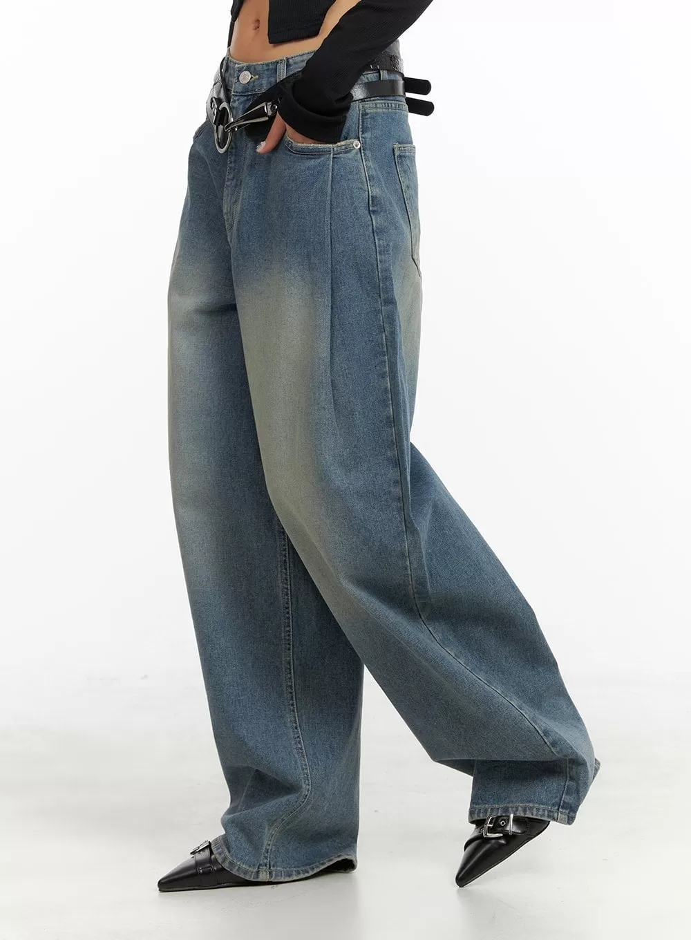 Washed Out Wide Fit Baggy Jeans CA416