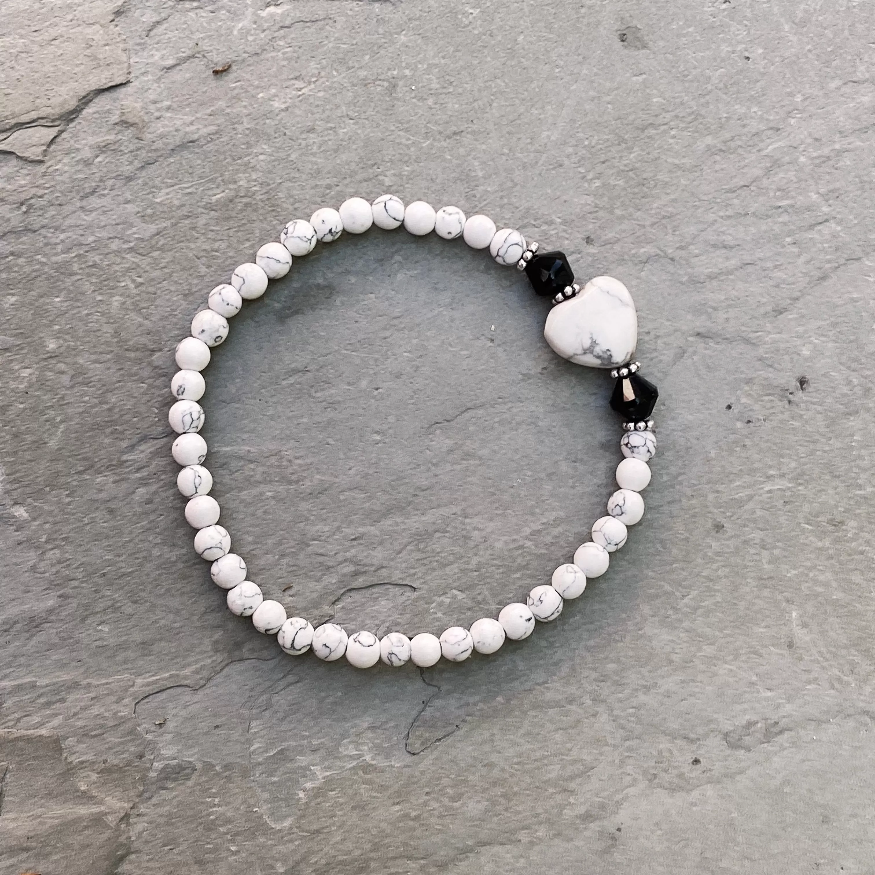 White Turquoise gemstone Bracelet with Onyx and Sterling Silver