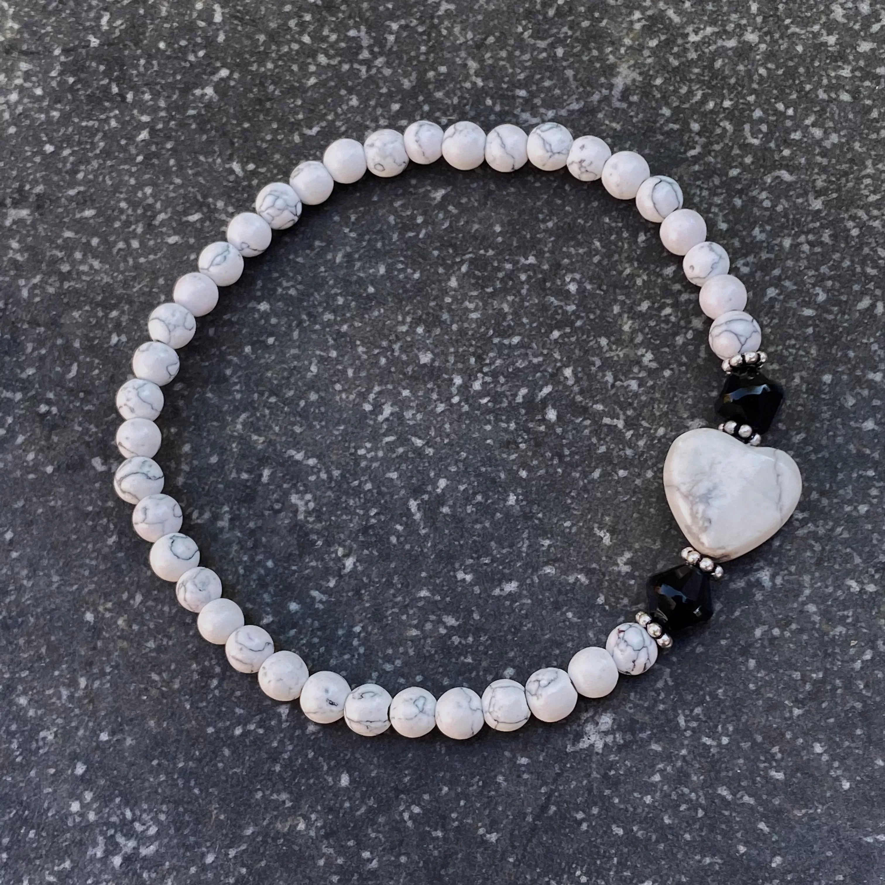 White Turquoise gemstone Bracelet with Onyx and Sterling Silver