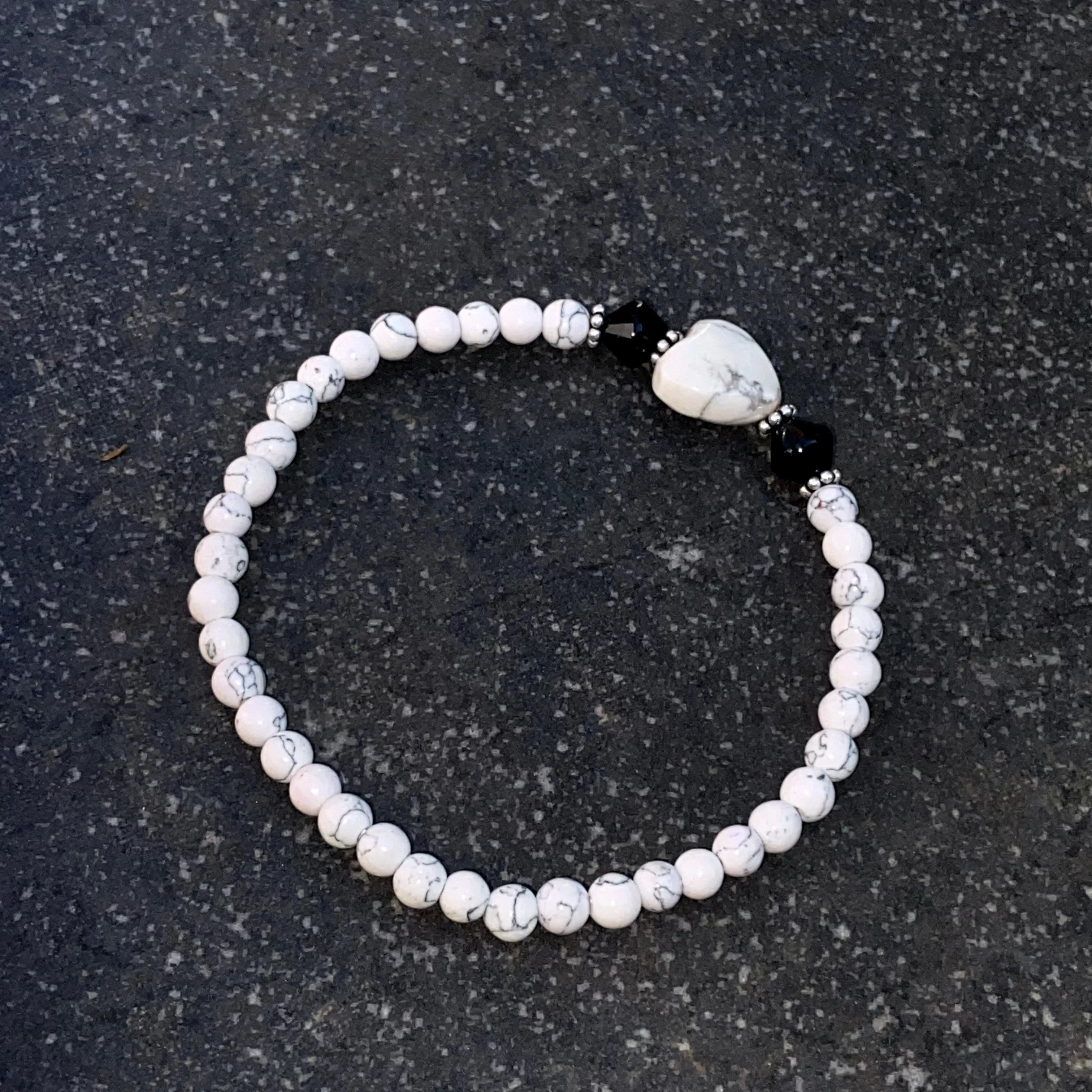 White Turquoise gemstone Bracelet with Onyx and Sterling Silver