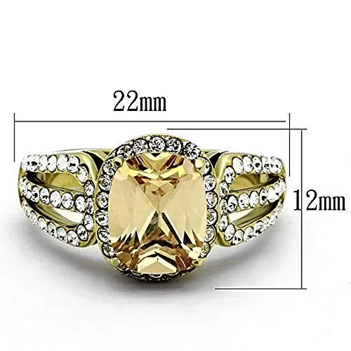 WildKlass Stainless Steel Halo Ring IP Gold Women AAA Grade CZ Champagne