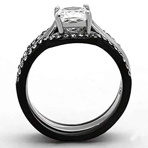 WildKlass Stainless Steel Western Ring Two-Tone IP Black Women AAA Grade CZ Clear